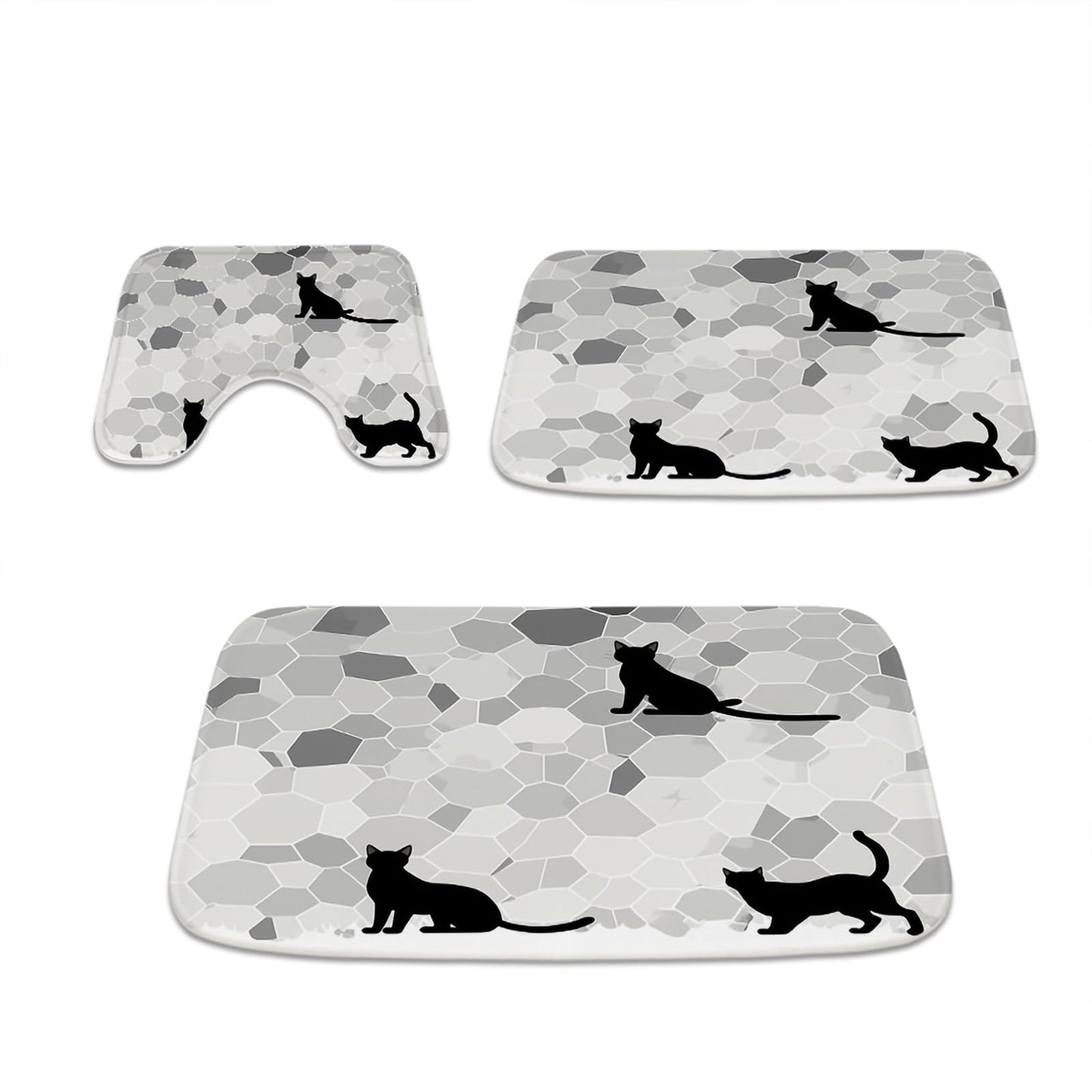 Black Cat Bathroom Rugs 20x31 Kitten Silhouette 3 Piece Set