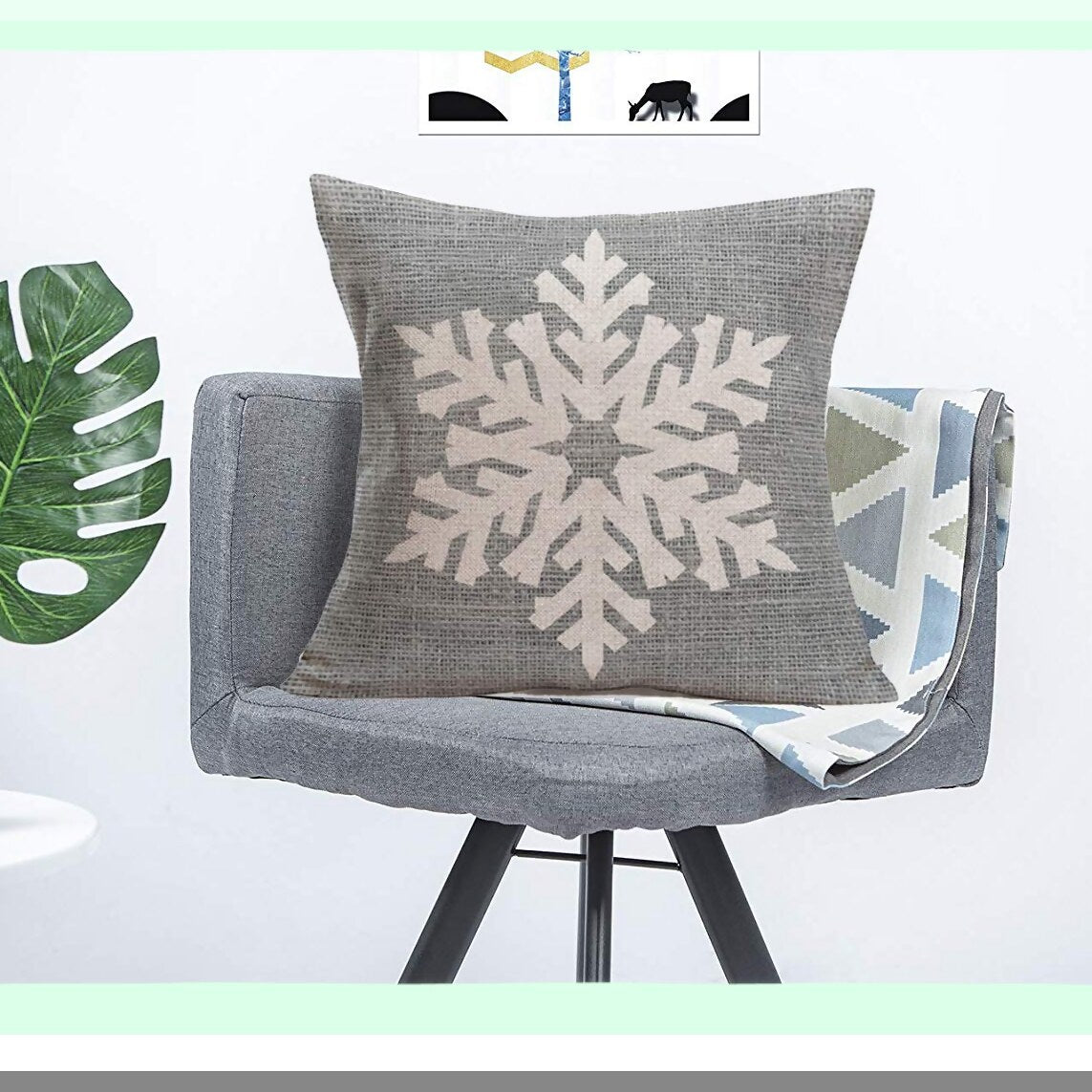 Winter Wonderland Snowflake Decorative Pillow Cover - Festive Xmas Home Decor for Sofa, Cotton Linen Cushion Case 18x18 Inch Outdoor Snowflake Theme
