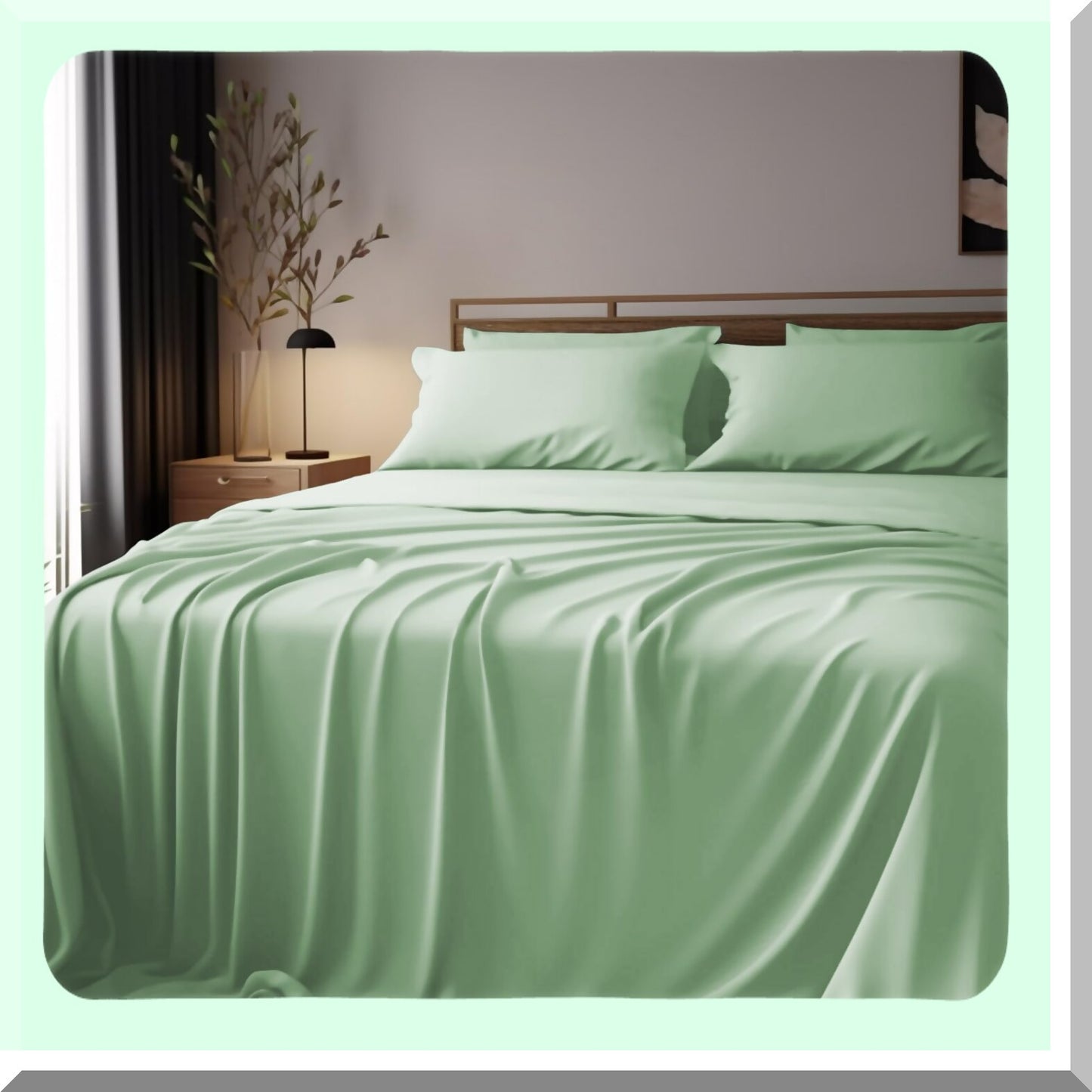 CoolBamboo 400TC Queen Size Bed Sheet Set - Breathable & Luxuriously Soft Bamboo Viscose Sheets in Dutch Green. Double Stitched for Durability & Cooling Comfort. Fits 16" Deep Mattresses.