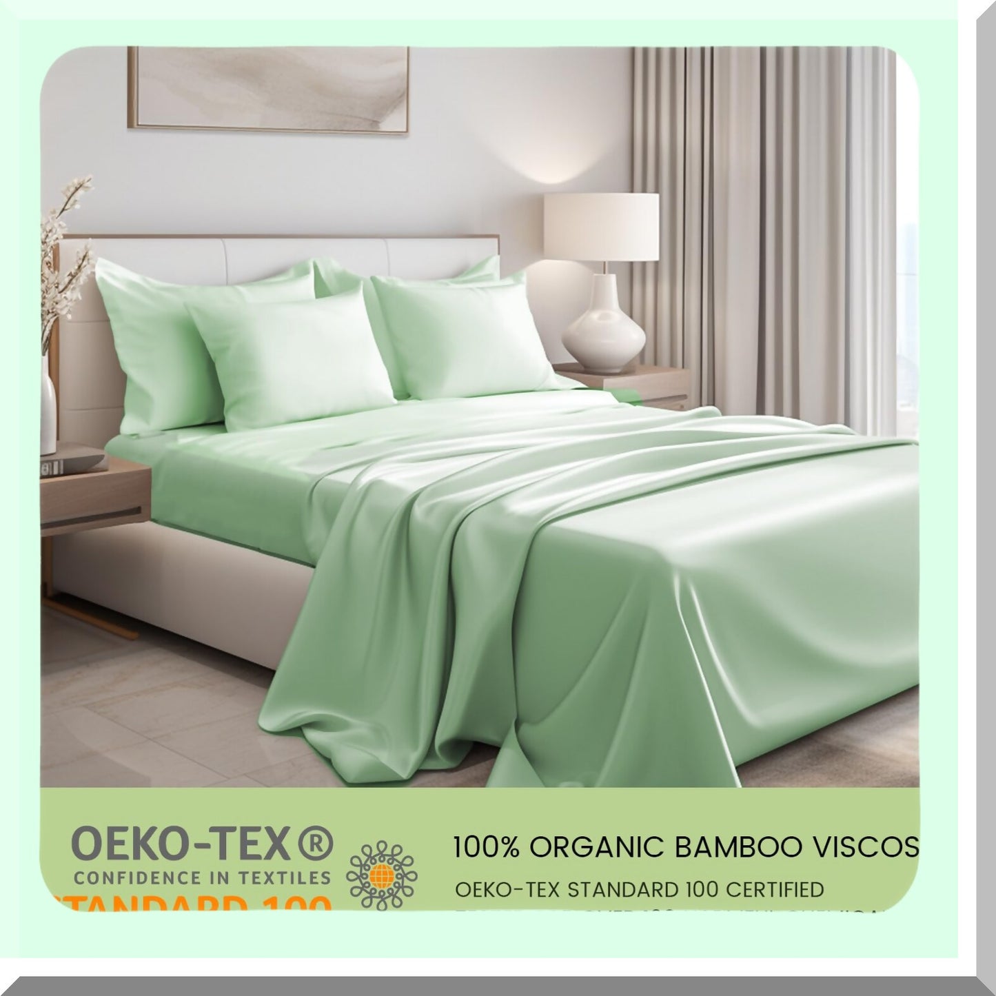 CoolBamboo 400TC Queen Size Bed Sheet Set - Breathable & Luxuriously Soft Bamboo Viscose Sheets in Dutch Green. Double Stitched for Durability & Cooling Comfort. Fits 16" Deep Mattresses.