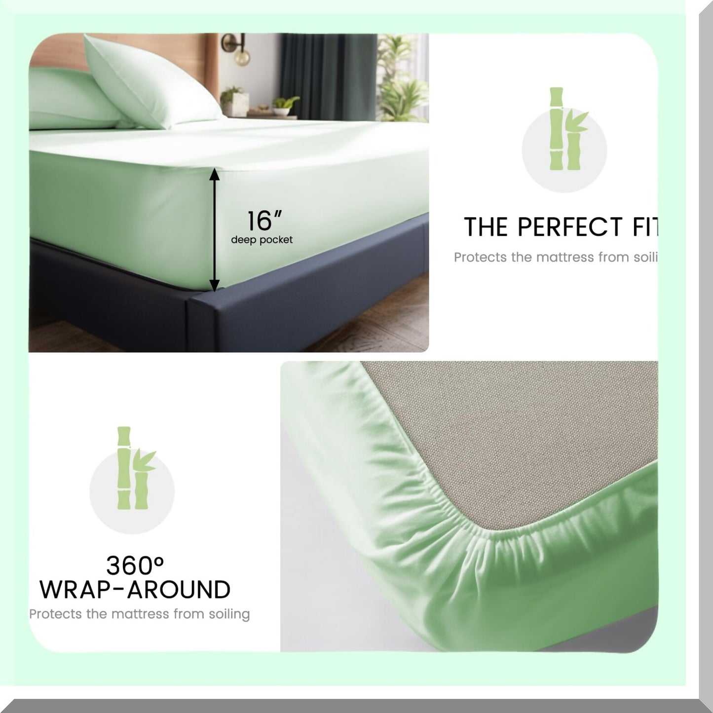 CoolBamboo 400TC Queen Size Bed Sheet Set - Breathable & Luxuriously Soft Bamboo Viscose Sheets in Dutch Green. Double Stitched for Durability & Cooling Comfort. Fits 16" Deep Mattresses.