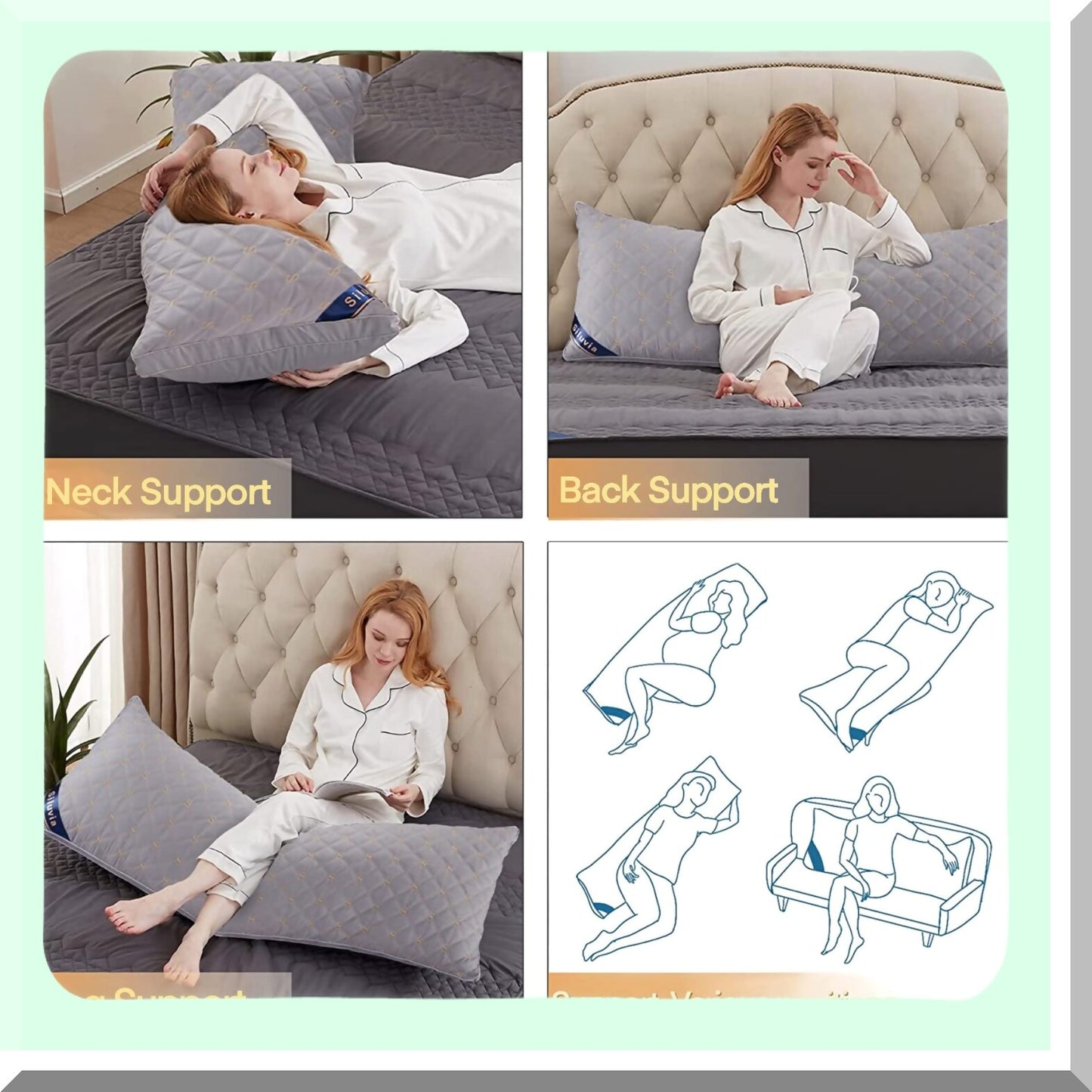 PlushDreams Adjustable Loft Body Pillow - Hypoallergenic Fluffy Quilted Pillow for Adults - Premium Quality Down Alternative - Gray-LightGray, 21x54