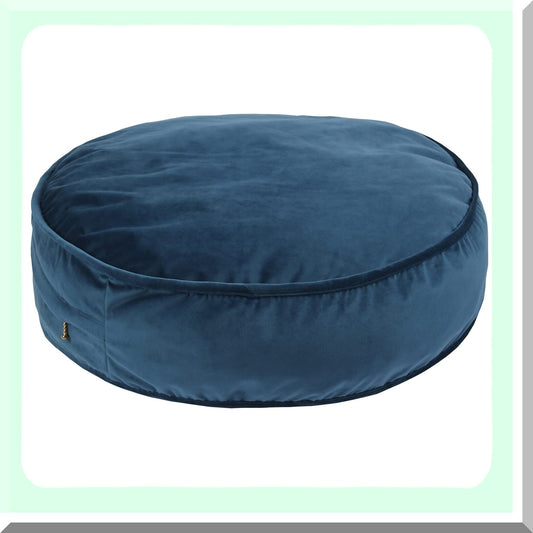 Velvet Round Meditation Cushion - Plush Dark Blue Floor Pillow Cover for Yoga Seating, Reading Room Decor - 25.6IN Throw Pouf Case