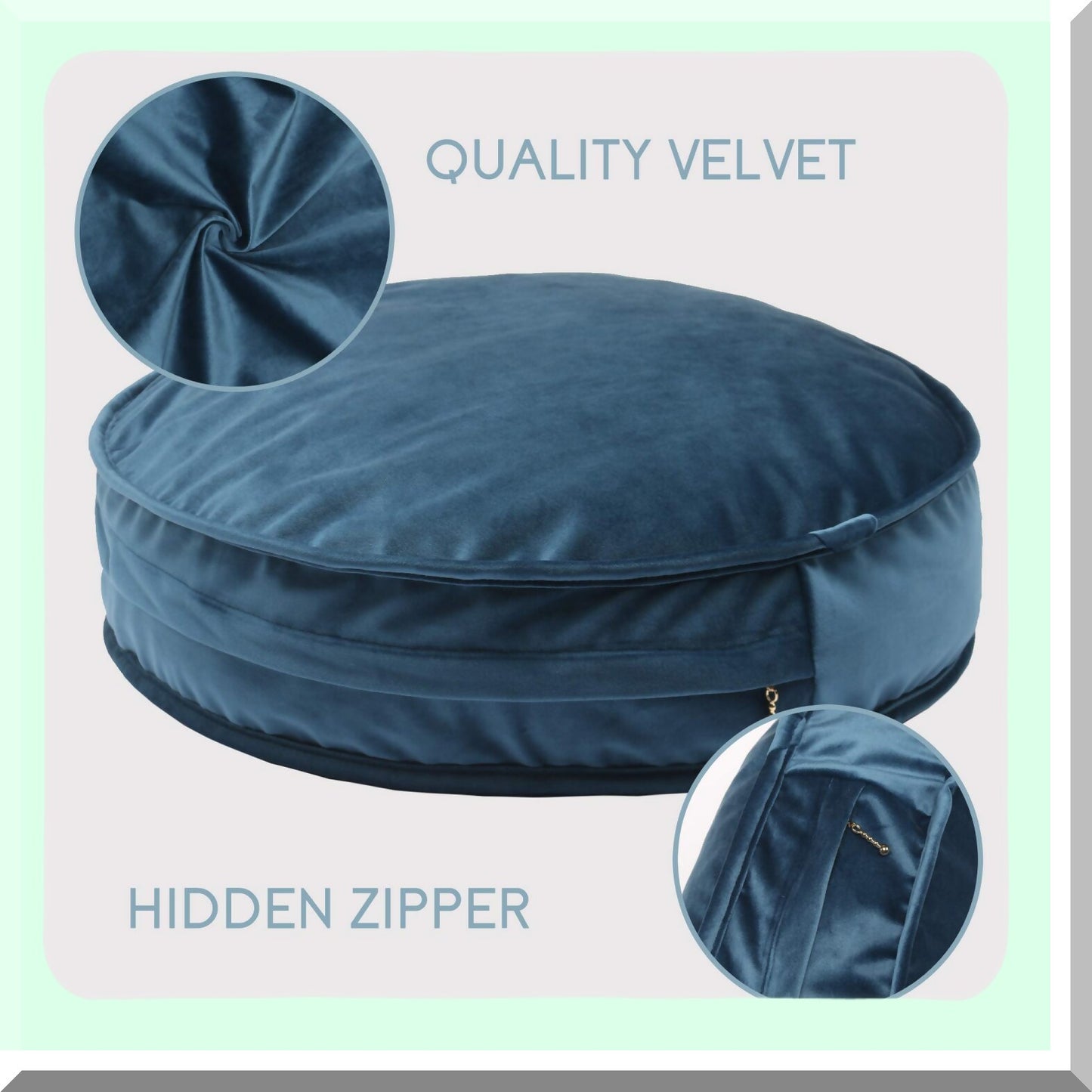 Velvet Round Meditation Cushion - Plush Dark Blue Floor Pillow Cover for Yoga Seating, Reading Room Decor - 25.6IN Throw Pouf Case