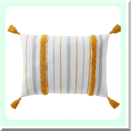 Medallion Stripe Tufted Pillow - 14" x 20" Luxurious Cushion for Home Decor, Soft and Comfortable Support for Neck and Back, Stylish Design