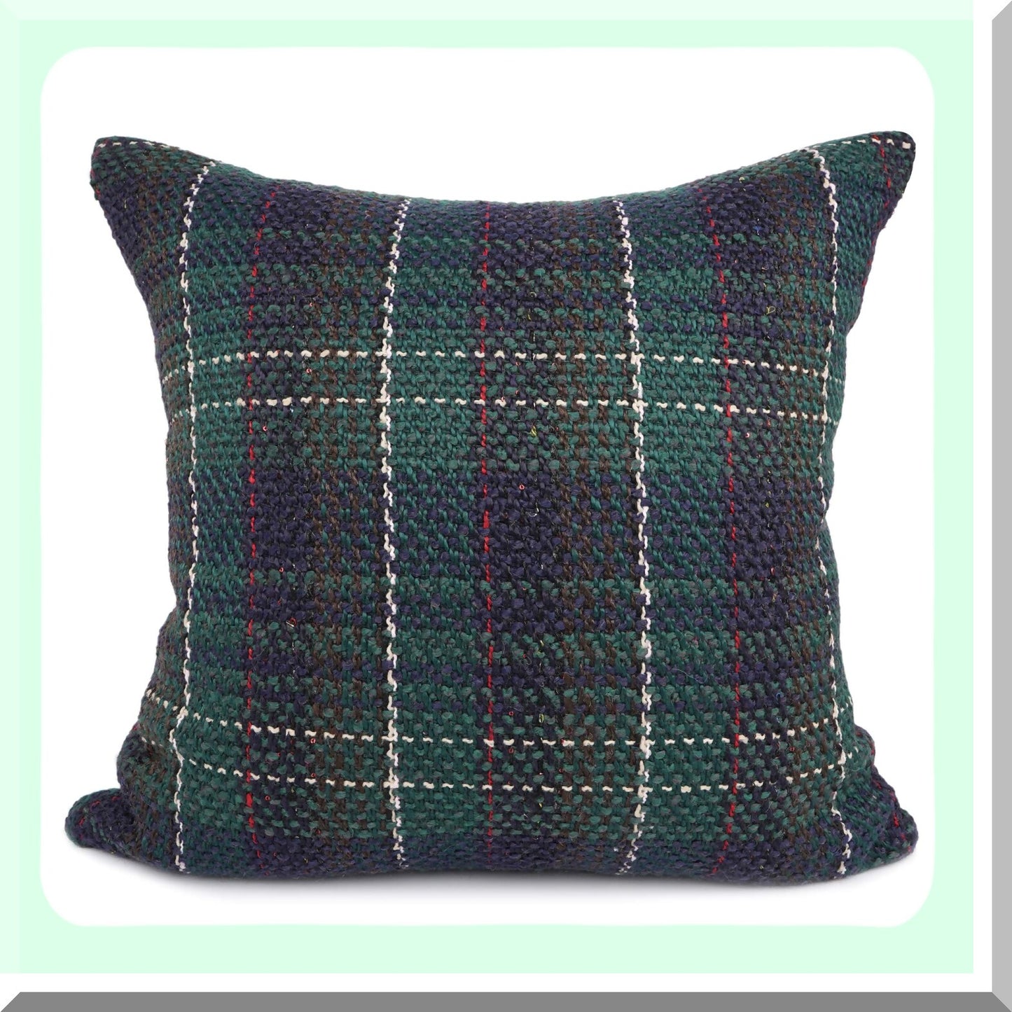 Retro Farmhouse Buffalo Tartan Stripe Plaid Cotton Linen Throw Pillow Cover - Green 18x18 - Knitting Wool Decorative Cushion Case Sofa Indoor