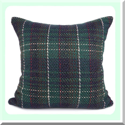 Retro Farmhouse Buffalo Tartan Stripe Plaid Cotton Linen Throw Pillow Cover - Green 18x18 - Knitting Wool Decorative Cushion Case Sofa Indoor