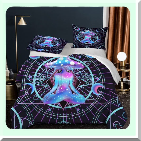 Mushroom Dream 3D Twin Comforter Set - Boho Bedding with Ultra-Soft Polyester, All-Season Comfort - Includes 1 Comforter and 2 Pillowcases