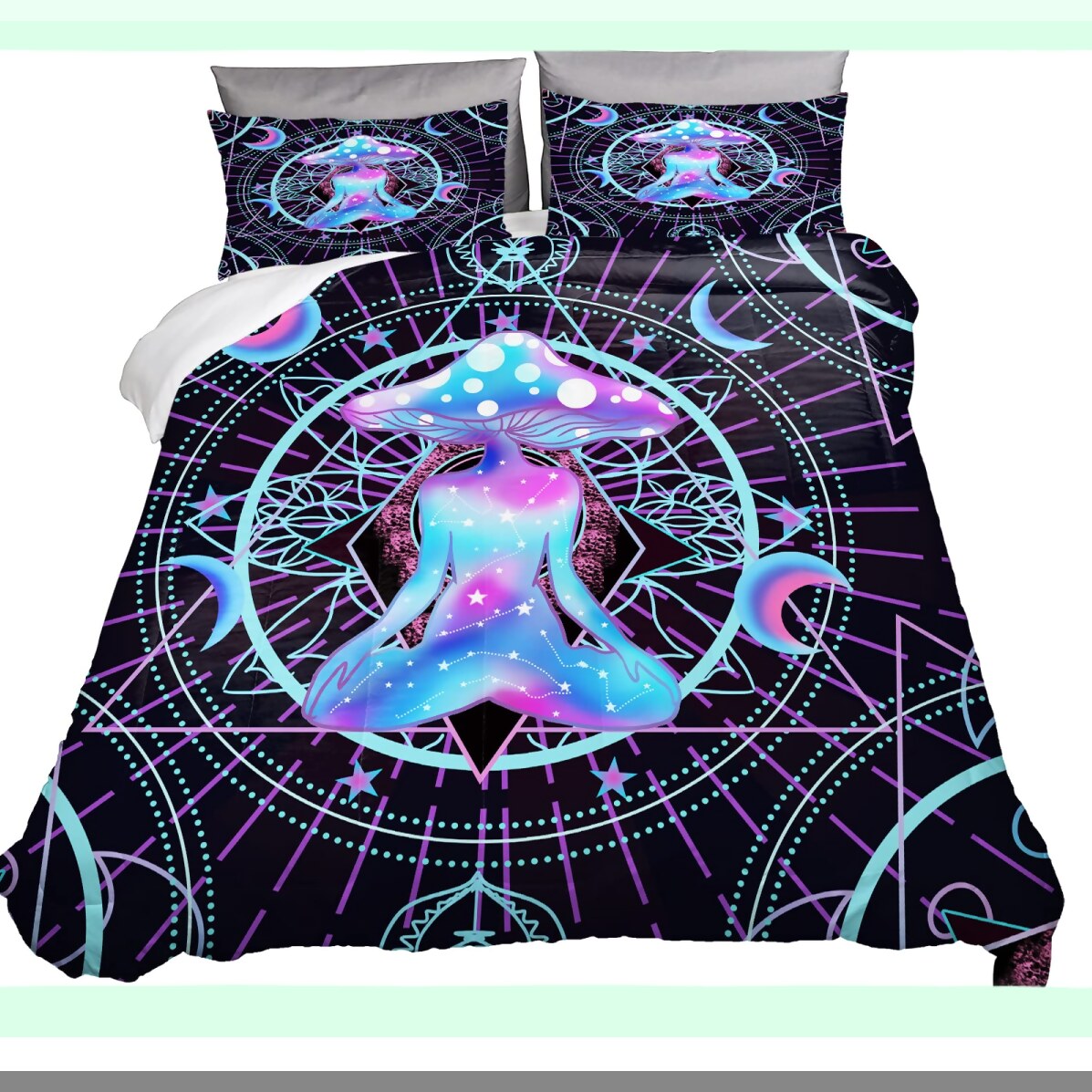 Mushroom Dream 3D Twin Comforter Set - Boho Bedding with Ultra-Soft Polyester, All-Season Comfort - Includes 1 Comforter and 2 Pillowcases