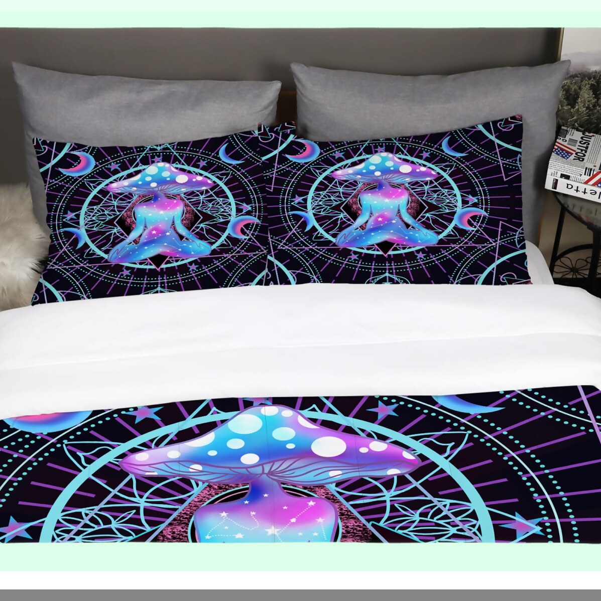 Mushroom Dream 3D Twin Comforter Set - Boho Bedding with Ultra-Soft Polyester, All-Season Comfort - Includes 1 Comforter and 2 Pillowcases