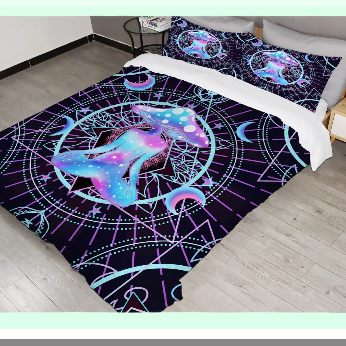 Mushroom Dream 3D Twin Comforter Set - Boho Bedding with Ultra-Soft Polyester, All-Season Comfort - Includes 1 Comforter and 2 Pillowcases
