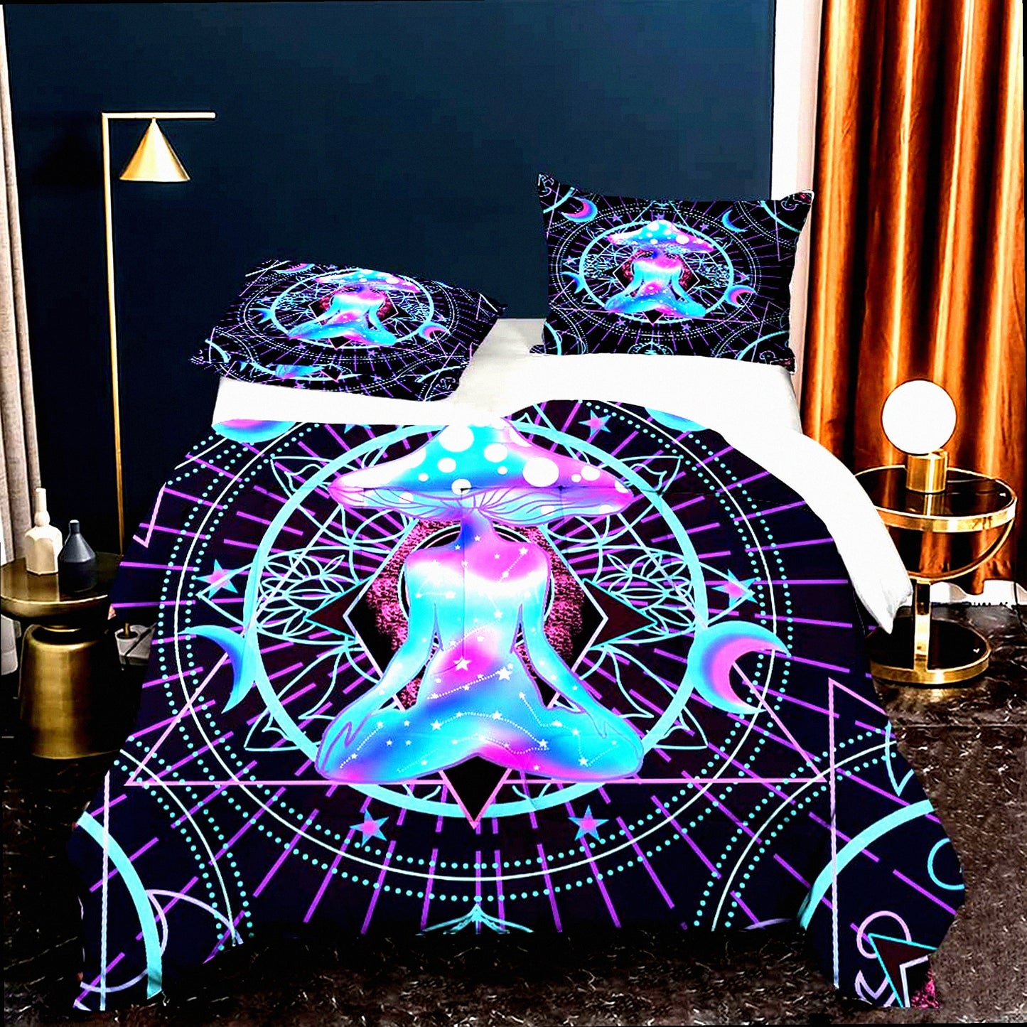Mushroom Dream 3D Twin Comforter Set - Boho Bedding with Ultra-Soft Polyester, All-Season Comfort - Includes 1 Comforter and 2 Pillowcases