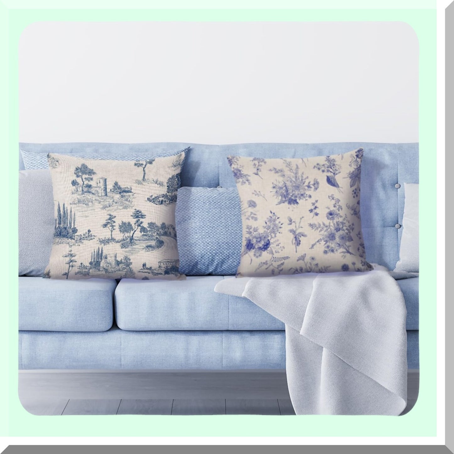 Blue Chinoiserie Vintage Pillow Covers Set - French Country Decorative Cushion Cases for Sofa Living Room - 18x18 inch Throw Pillow Covers Pack of 4
