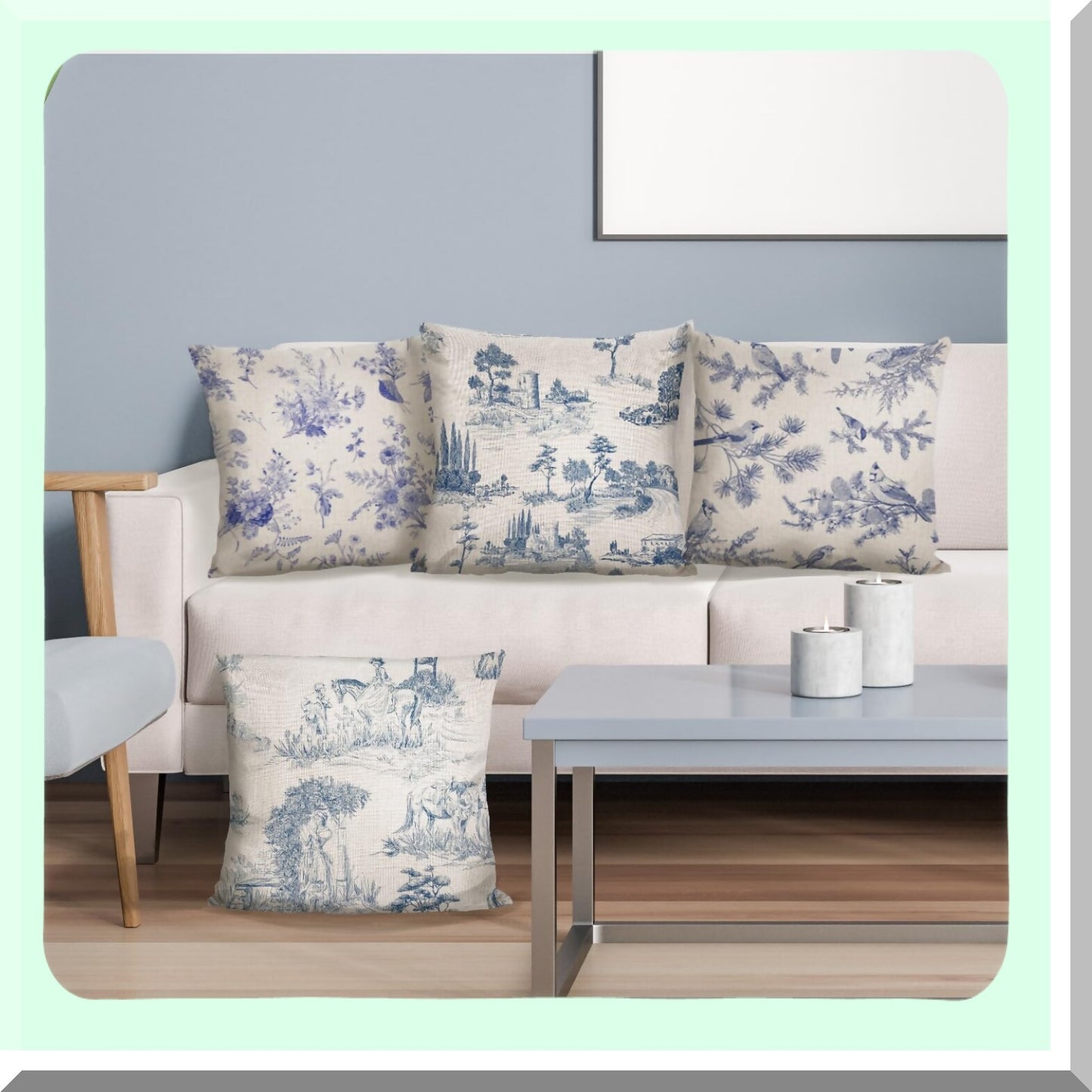 Blue Chinoiserie Vintage Pillow Covers Set - French Country Decorative Cushion Cases for Sofa Living Room - 18x18 inch Throw Pillow Covers Pack of 4