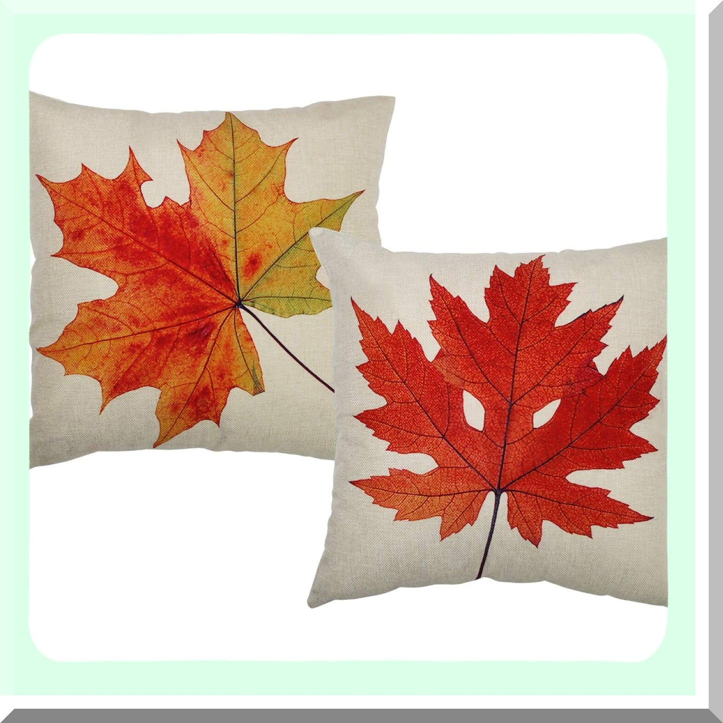 Autumn Maple Leaves Linen Pillow Covers - Set of 2, 18 Inch Decorative Sofa Cushion Cases for Fall Home Decor - Couch, Bed, Car Accessories