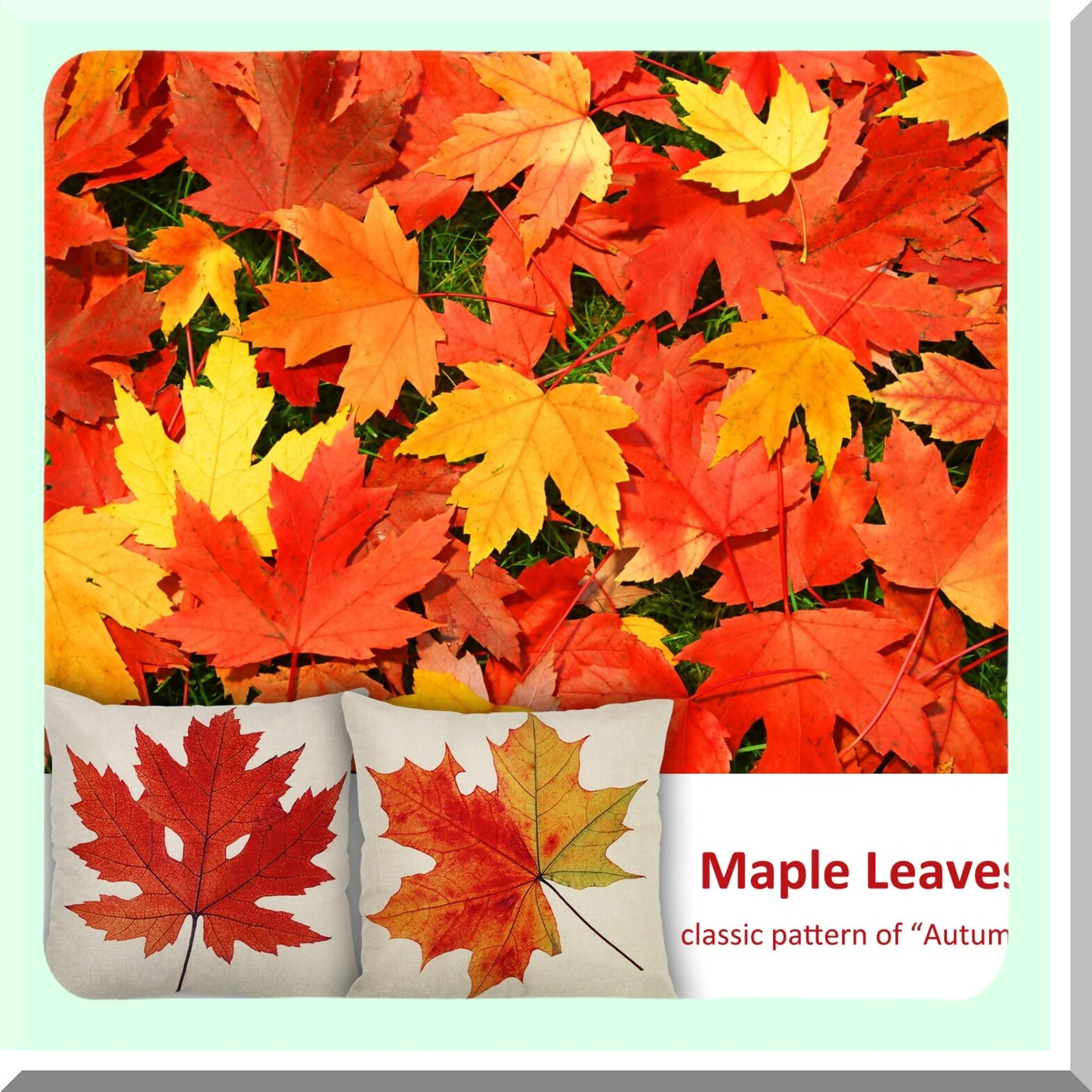 Autumn Maple Leaves Linen Pillow Covers - Set of 2, 18 Inch Decorative Sofa Cushion Cases for Fall Home Decor - Couch, Bed, Car Accessories