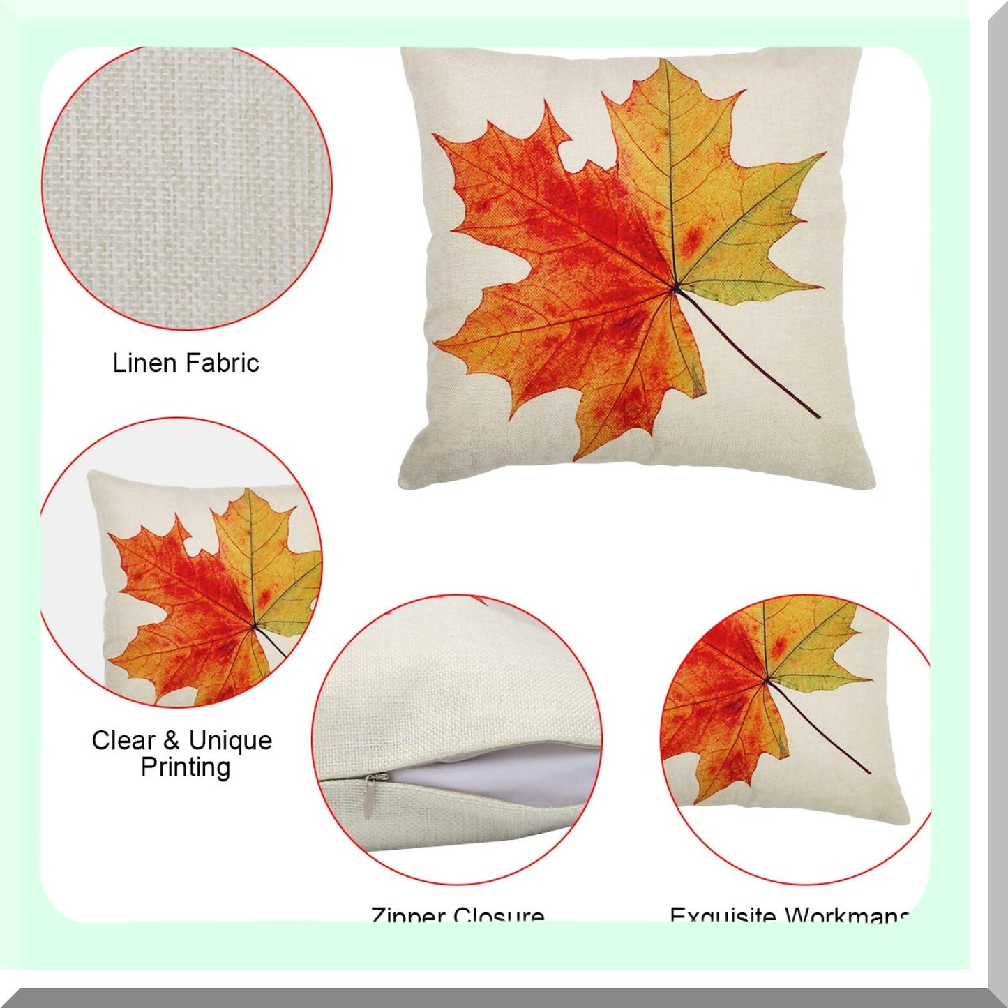 Autumn Maple Leaves Linen Pillow Covers - Set of 2, 18 Inch Decorative Sofa Cushion Cases for Fall Home Decor - Couch, Bed, Car Accessories