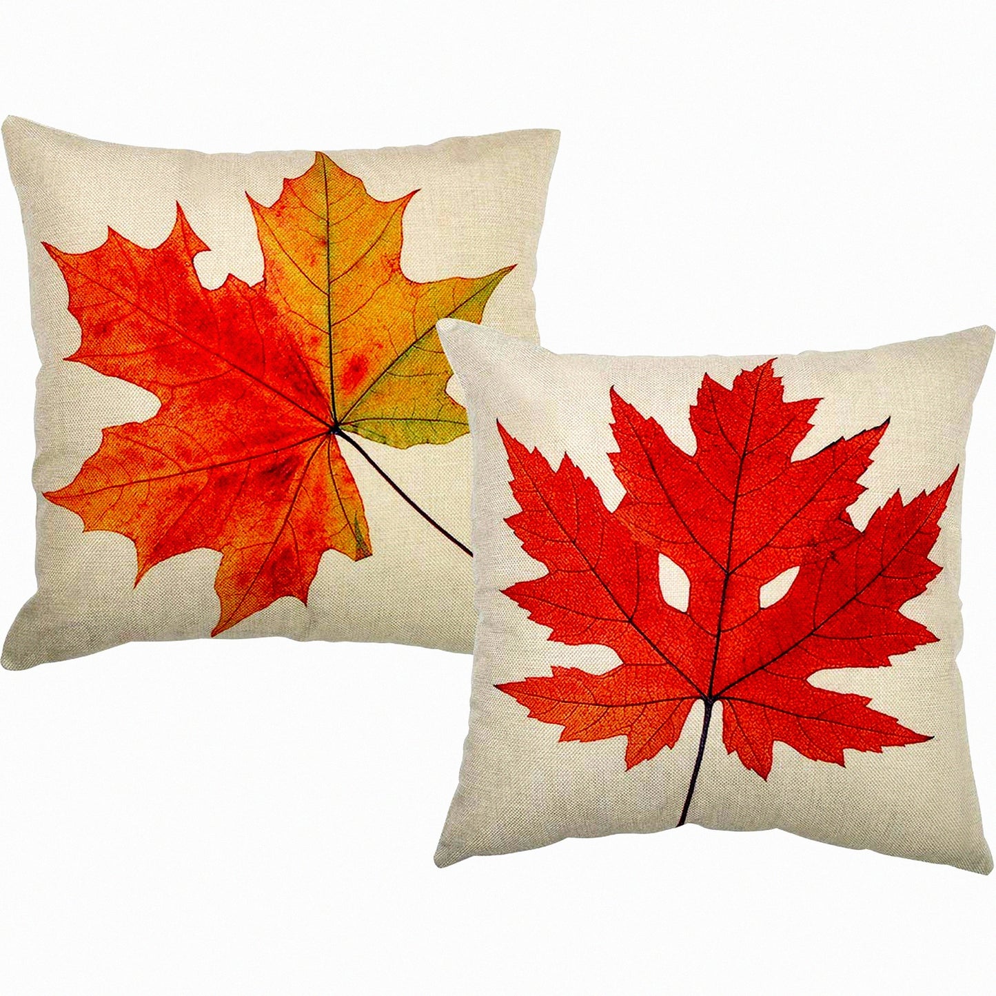 Autumn Maple Leaves Linen Pillow Covers - Set of 2, 18 Inch Decorative Sofa Cushion Cases for Fall Home Decor - Couch, Bed, Car Accessories