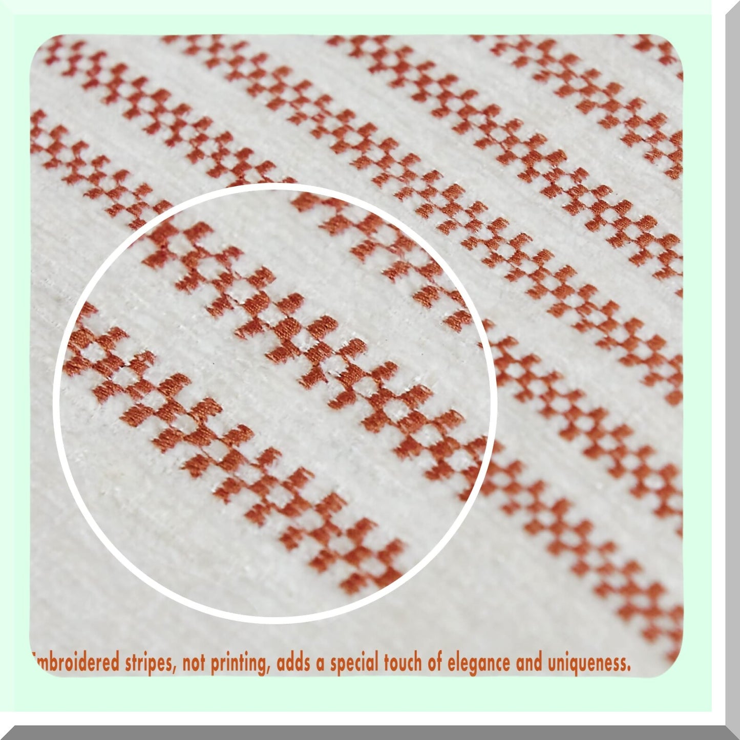Boho Chenille Stripe Pillowcase Set - Rust Red & Off White Embroidery Cushion Cover - Modern Farmhouse Decor for Couch Sofa Bed - 18x18 Inches Pack of 2