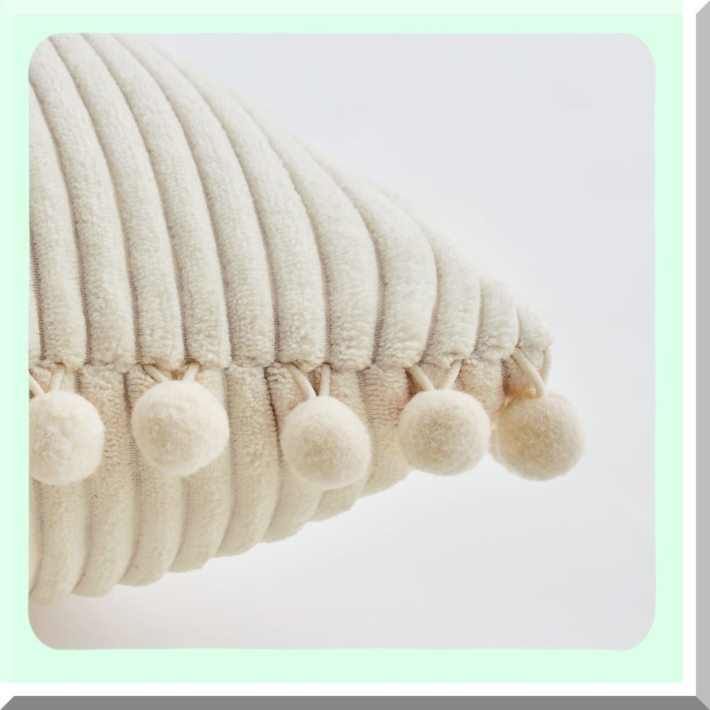 Spring Boho Pom-Pom Pillow Covers - Soft Corduroy Lumbar Cushion Cases for Couch Sofa Bedroom - Cream 18x18 Inch Square