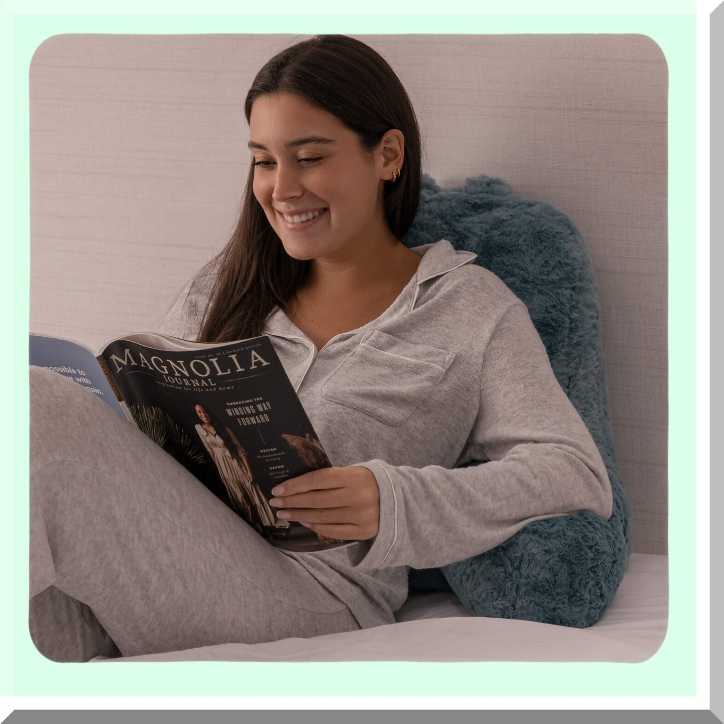 MemoryFoam Comfort Rest Pillow - Back Support Reading Cushion with Removable Cover - 18x15 inches - Blue - Sit & Relax in Bed with Ease