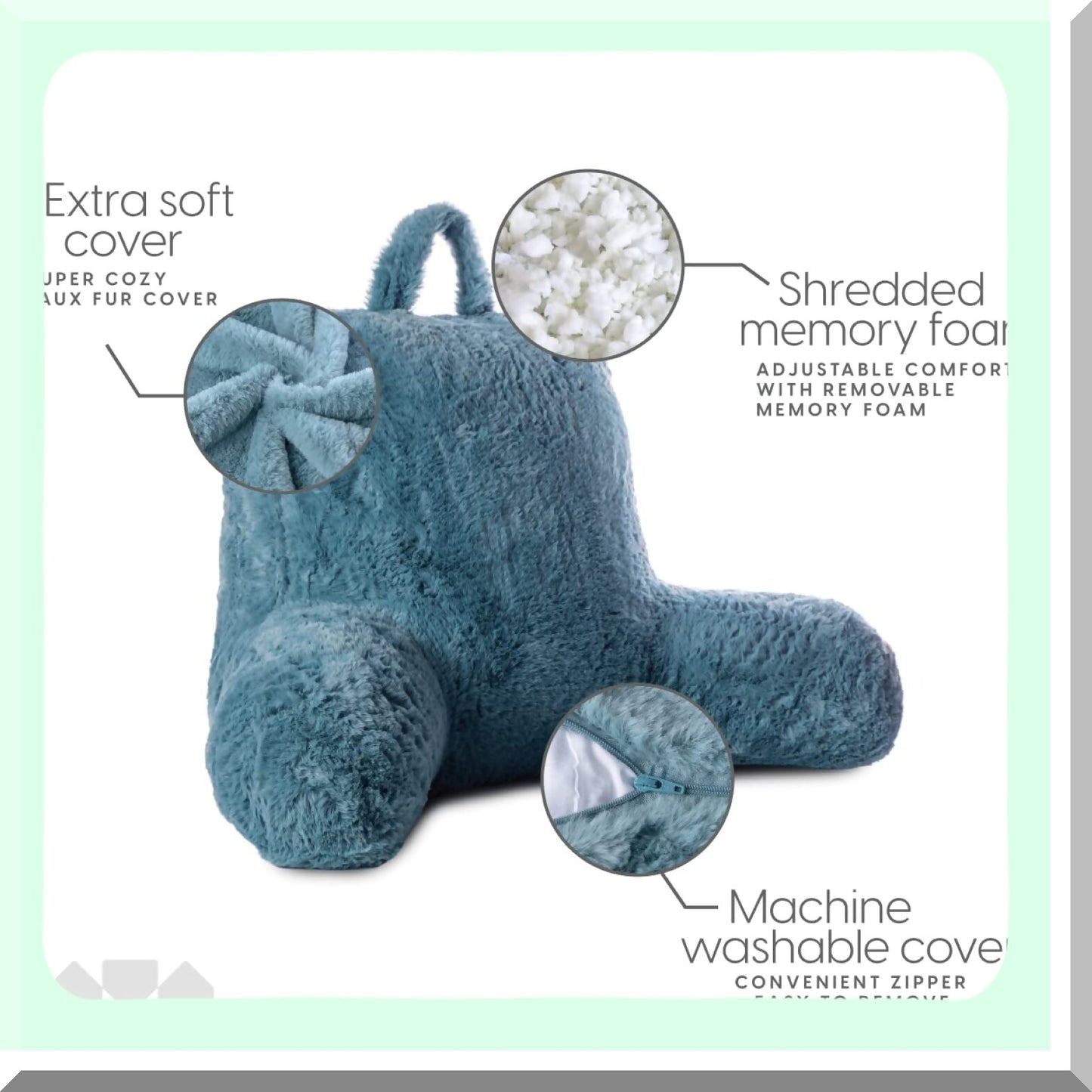 MemoryFoam Comfort Rest Pillow - Back Support Reading Cushion with Removable Cover - 18x15 inches - Blue - Sit & Relax in Bed with Ease