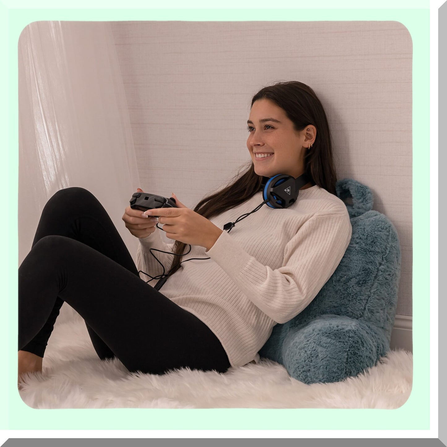 MemoryFoam Comfort Rest Pillow - Back Support Reading Cushion with Removable Cover - 18x15 inches - Blue - Sit & Relax in Bed with Ease
