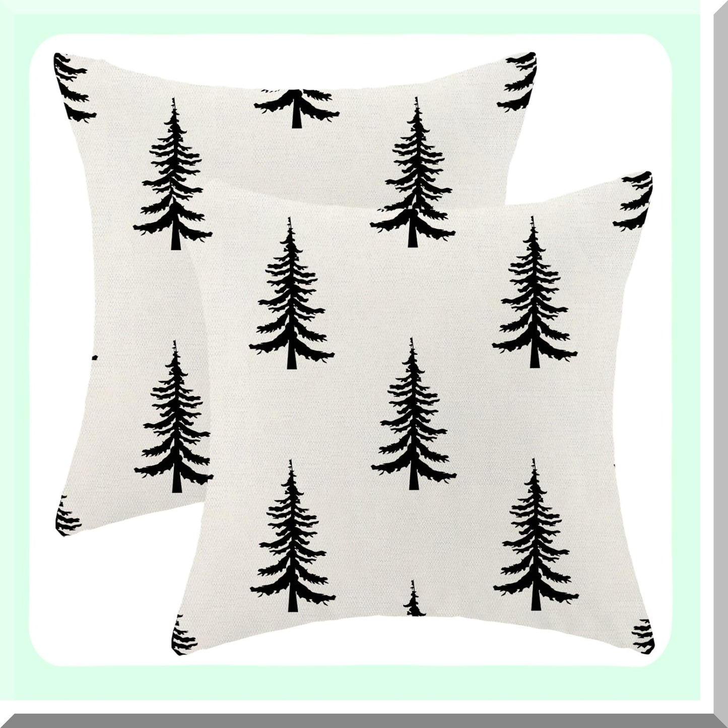 Winter Wonderland Tree Pillow Covers - Set of 2 18x18 Inch White Black Throw Pillows for Xmas Holiday Decorations. Perfect for Couch or Bed!