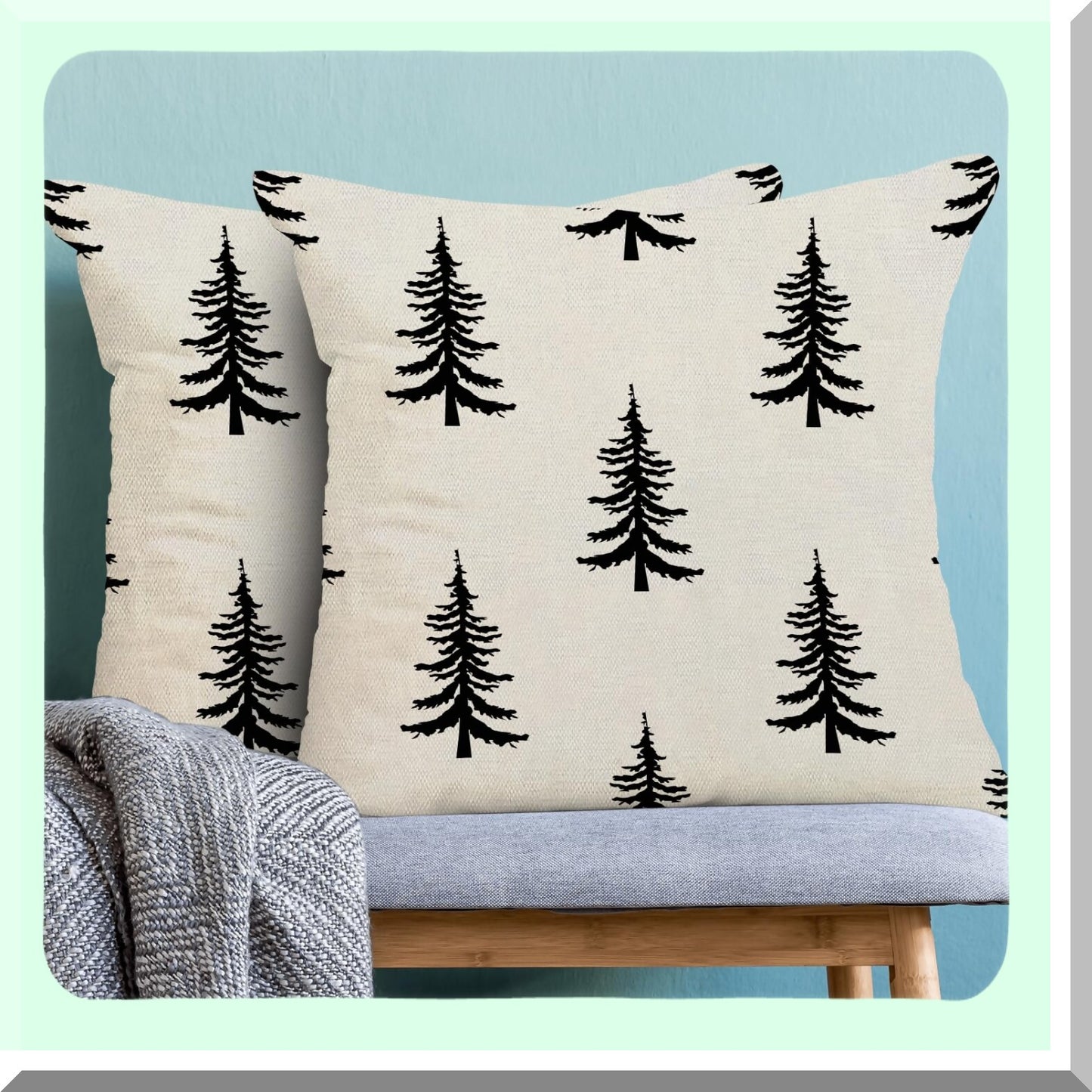Winter Wonderland Tree Pillow Covers - Set of 2 18x18 Inch White Black Throw Pillows for Xmas Holiday Decorations. Perfect for Couch or Bed!