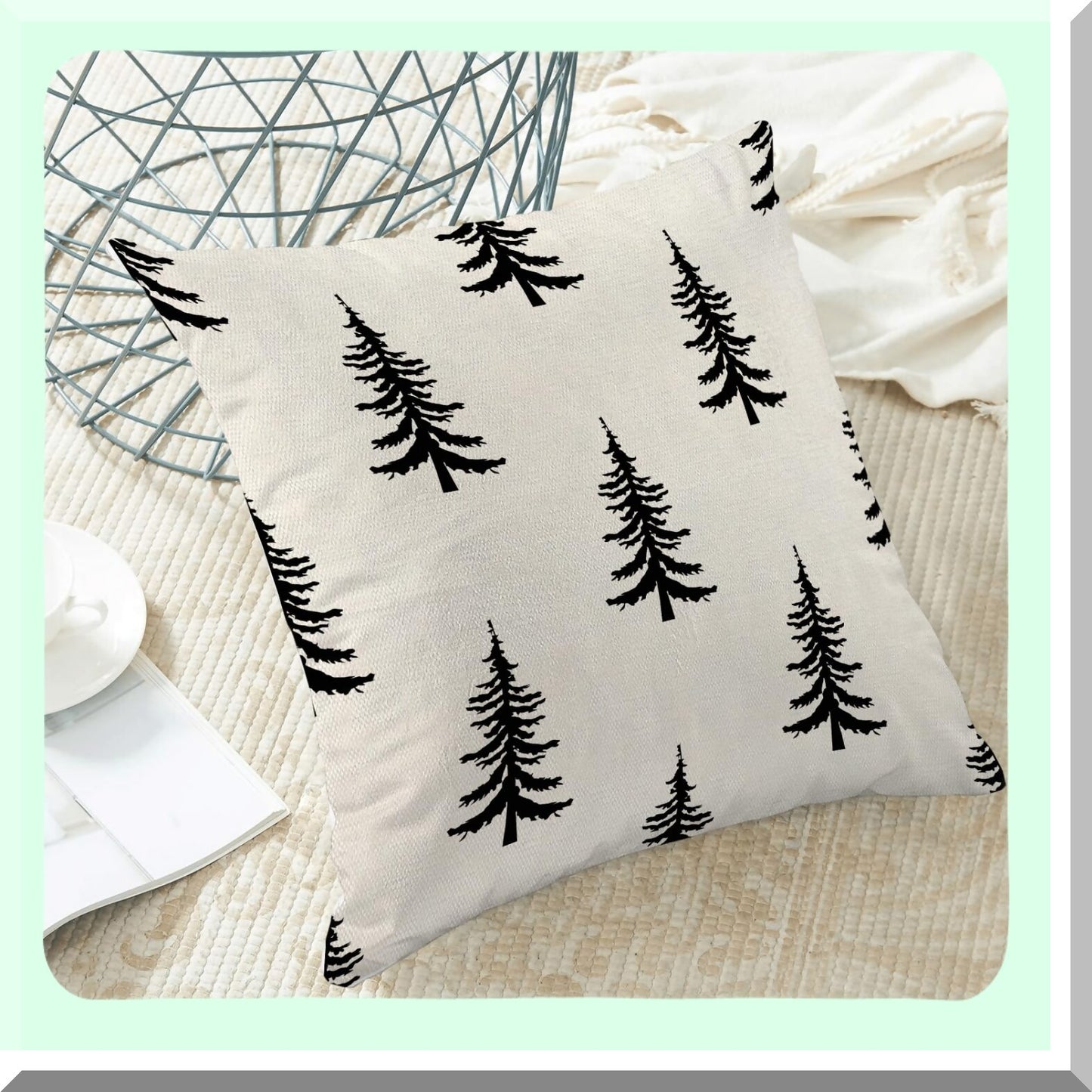 Winter Wonderland Tree Pillow Covers - Set of 2 18x18 Inch White Black Throw Pillows for Xmas Holiday Decorations. Perfect for Couch or Bed!