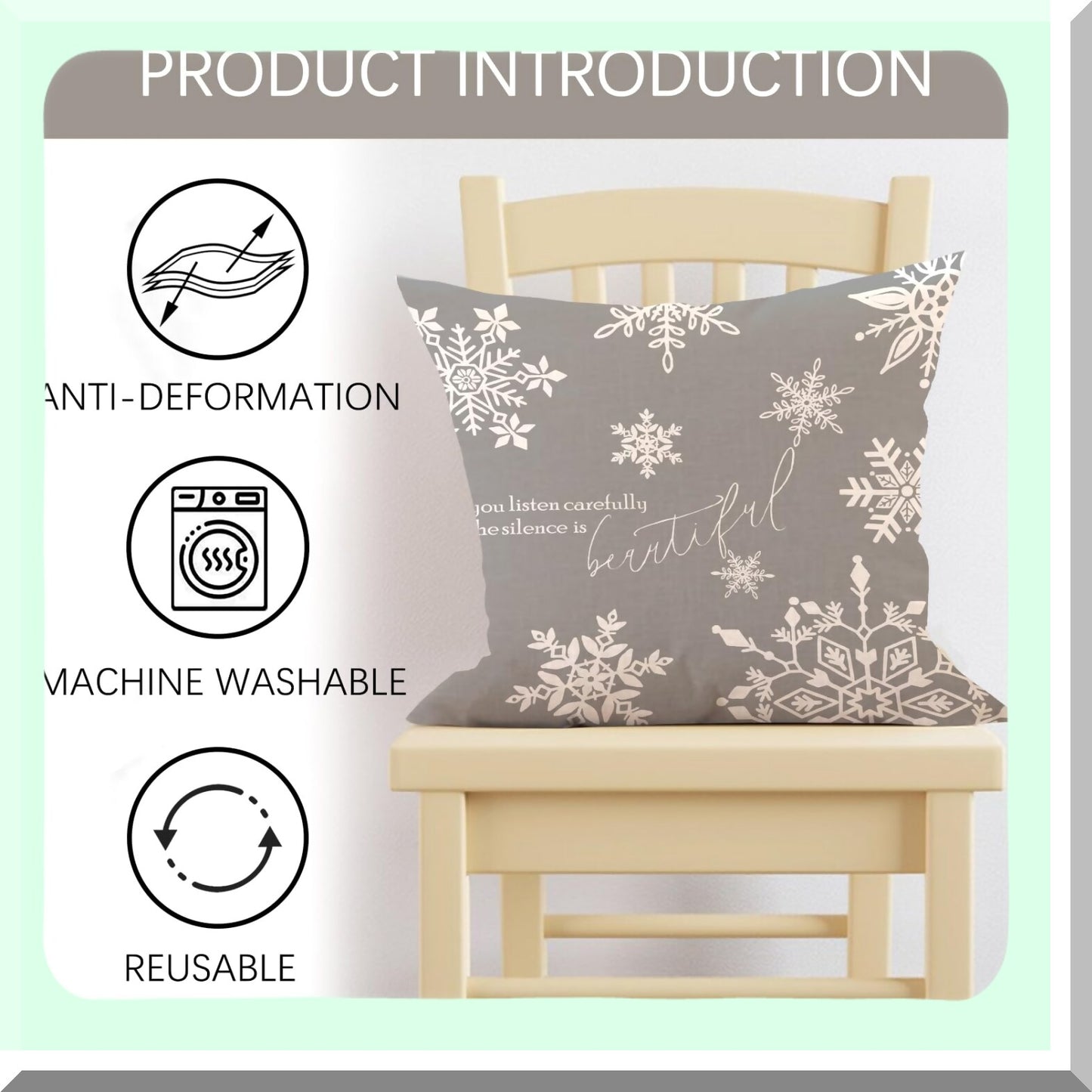Winter Wonderland Snowflake Reindeer Pillow Cover Set - 18x18 Decorative Cushion Case for Cozy Holiday Home Decor - Grey White Farmhouse Couch Accessories