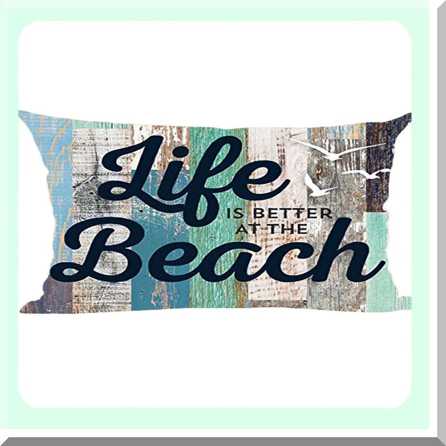 Beach Life Retro Wood Quote Pillow Cover - Decorative Lumbar Throw Case for Home Living Room Bed Sofa Car - Cotton Linen Rectangular 12 x 20 Inches