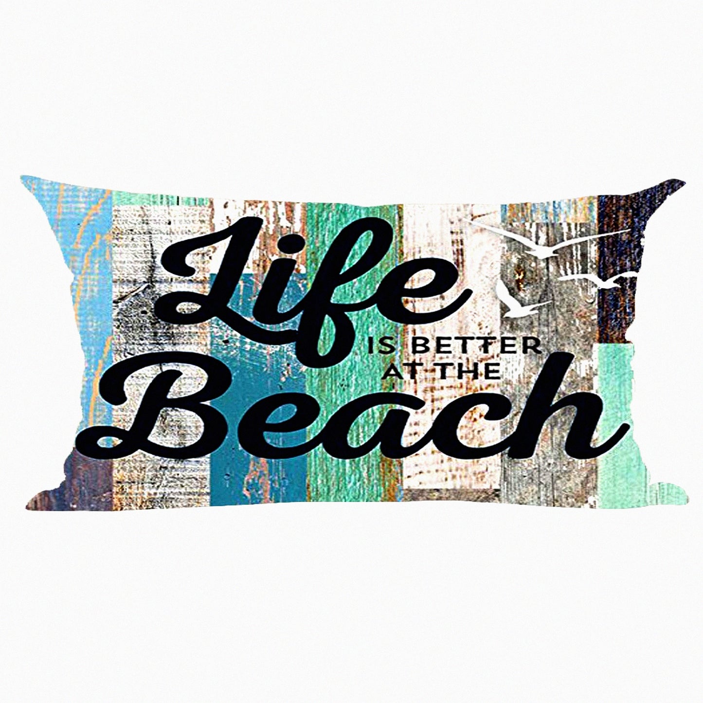Beach Life Retro Wood Quote Pillow Cover - Decorative Lumbar Throw Case for Home Living Room Bed Sofa Car - Cotton Linen Rectangular 12 x 20 Inches