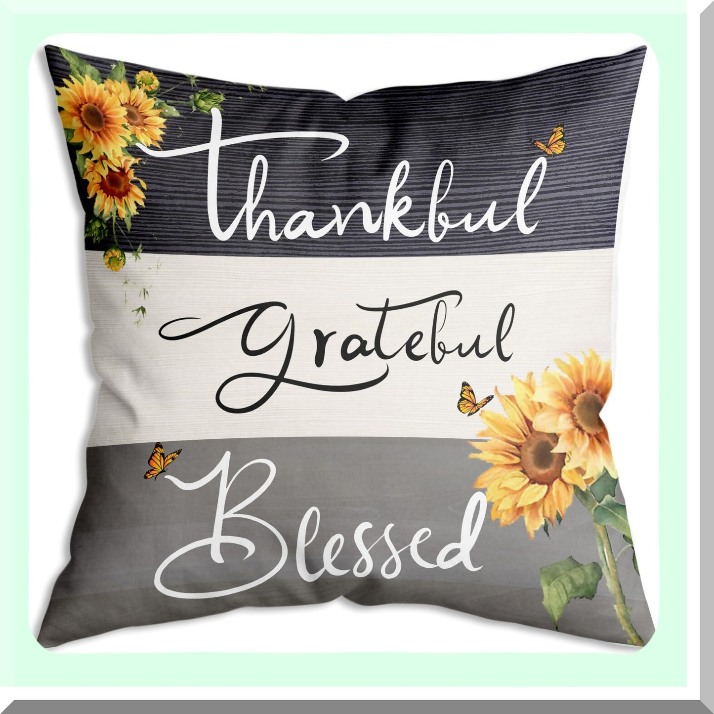 Sunflower Blessings Farmhouse Throw Pillow Cover - Soft Cushion Decor for Sofa Couch Bed 18x18 Inch - Thankful Grateful Home Gift