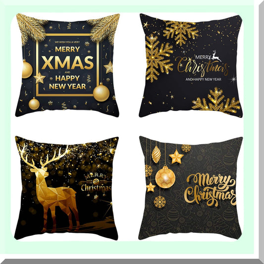 Luxury Black Gold Pillow Cover Set - Square Throw Cushion Case for Sofa Bed Couch Decoration - 18" x 18" - Pack of 4 Pieces