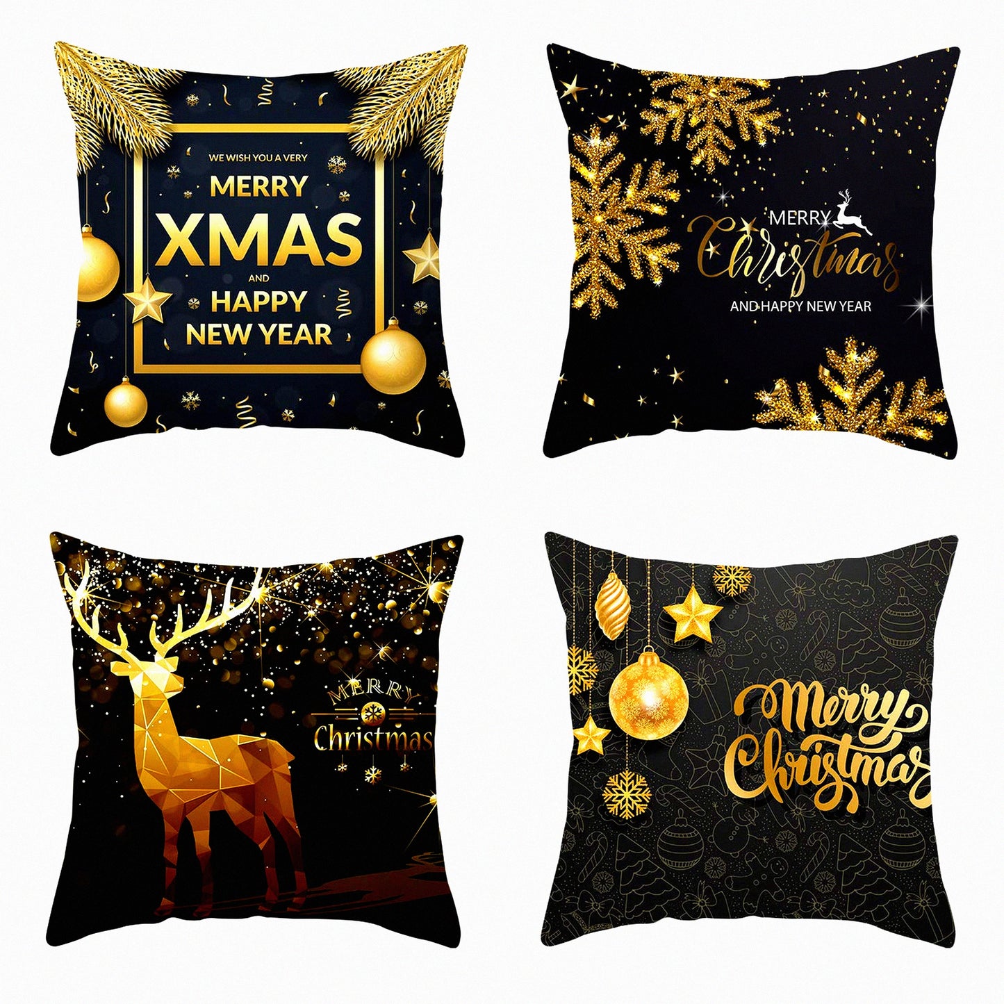 Luxury Black Gold Pillow Cover Set - Square Throw Cushion Case for Sofa Bed Couch Decoration - 18" x 18" - Pack of 4 Pieces