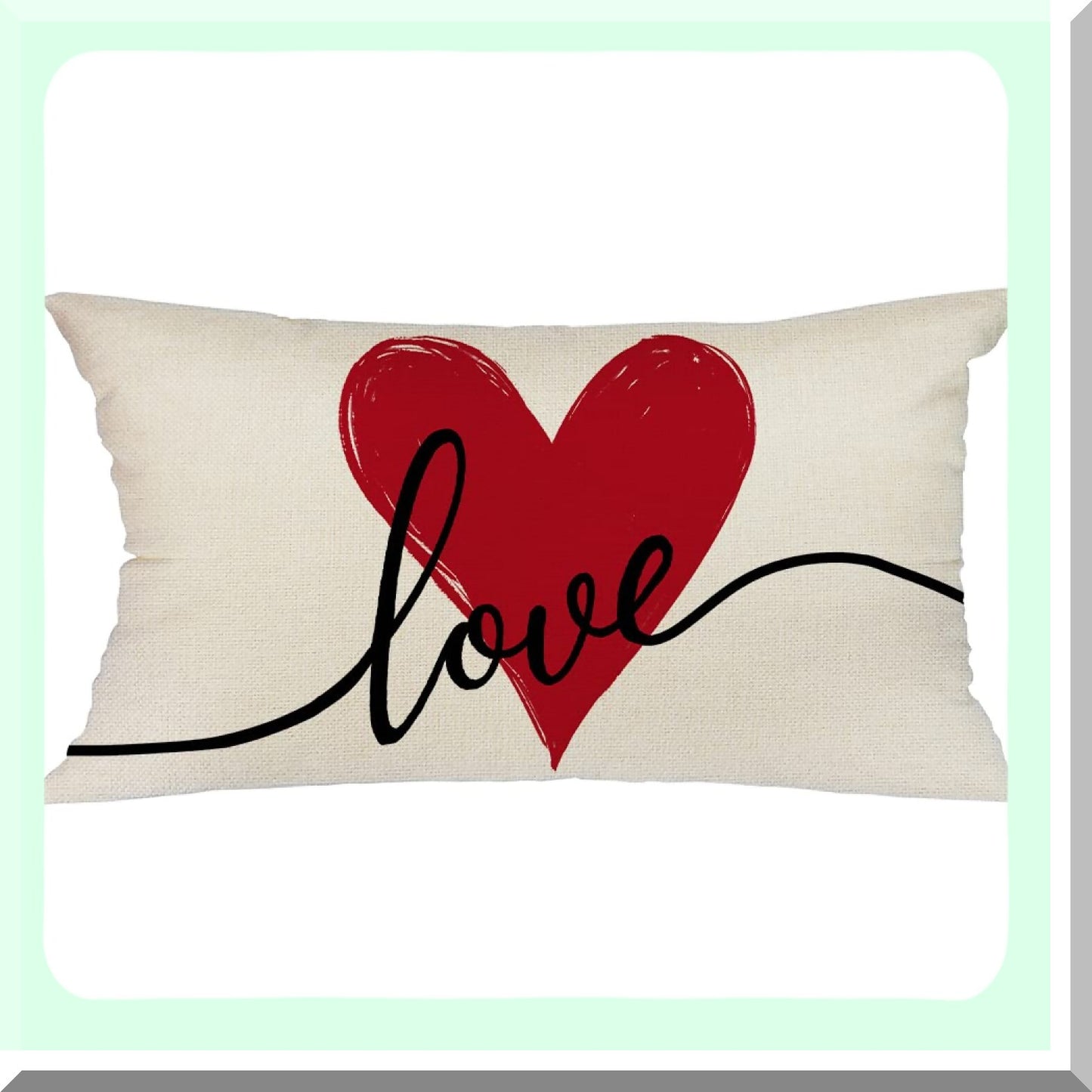 Love Heart Farmhouse Pillow Cover - 12x20 Inch Decorative Throw Pillows for Valentines Day Home Decorations in Red