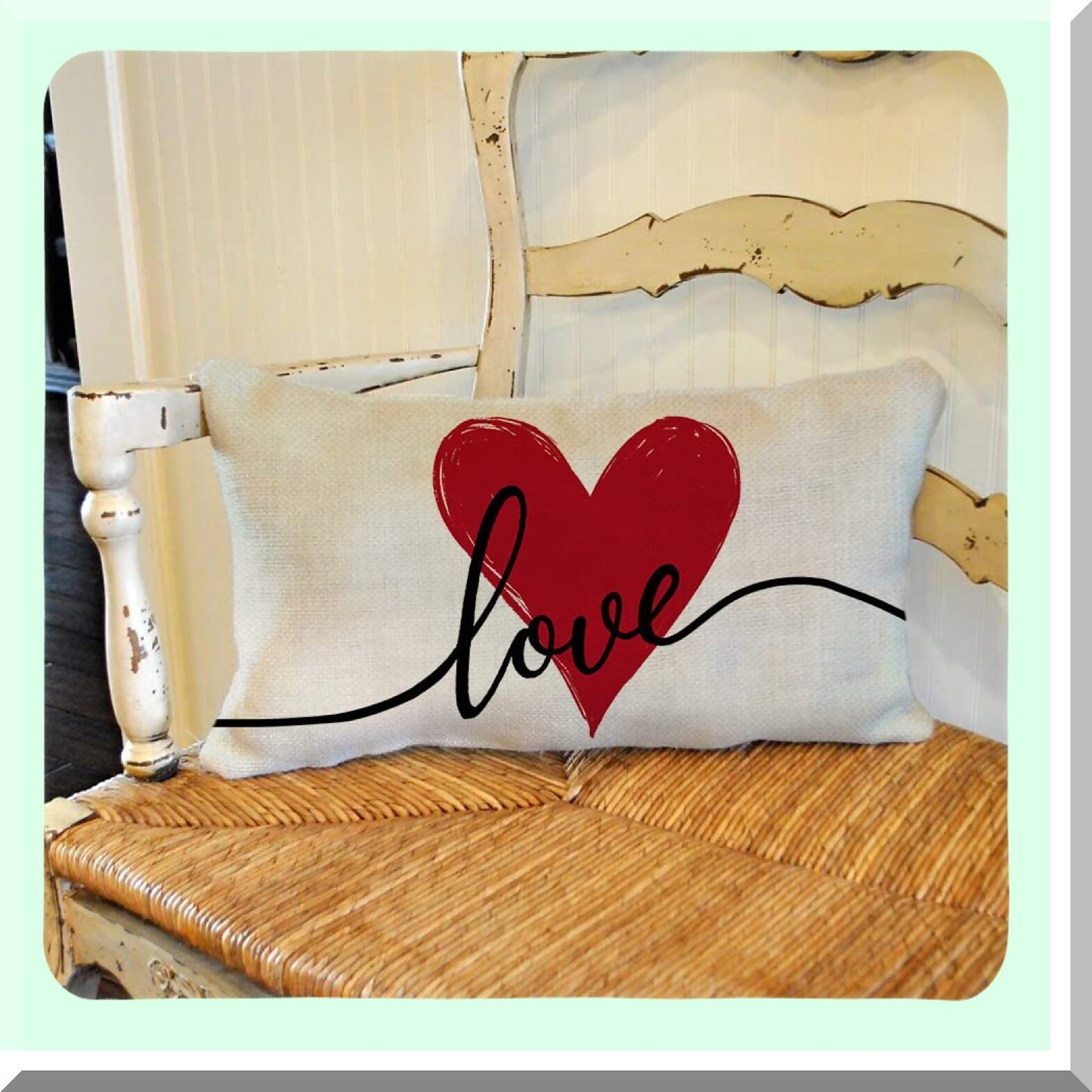 Love Heart Farmhouse Pillow Cover - 12x20 Inch Decorative Throw Pillows for Valentines Day Home Decorations in Red