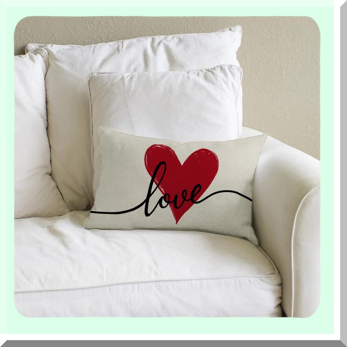 Love Heart Farmhouse Pillow Cover - 12x20 Inch Decorative Throw Pillows for Valentines Day Home Decorations in Red