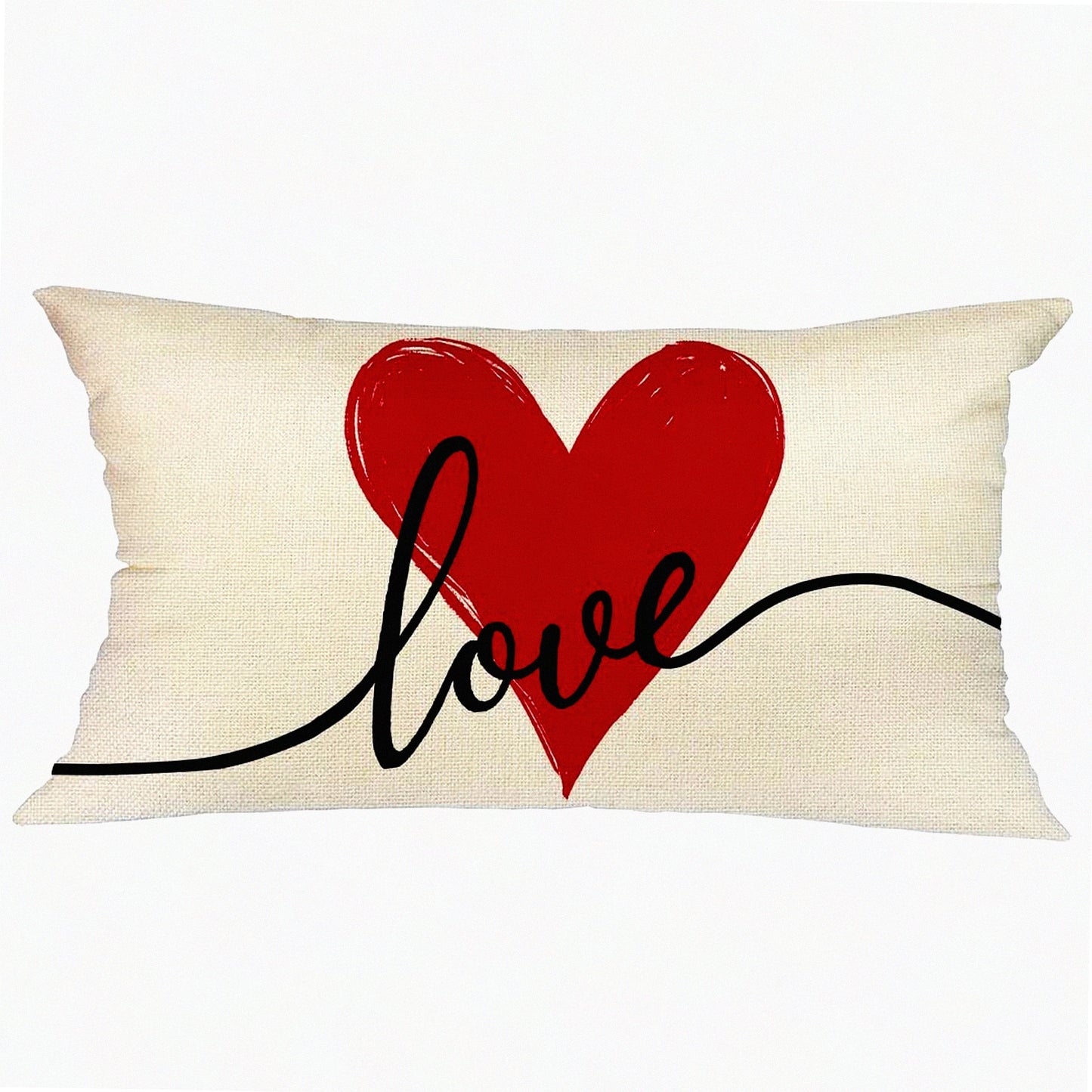 Love Heart Farmhouse Pillow Cover - 12x20 Inch Decorative Throw Pillows for Valentines Day Home Decorations in Red