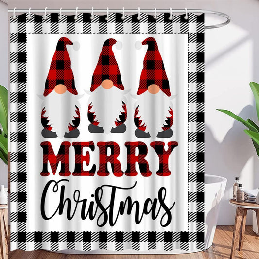 Rustic Black Gray Buffalo Plaid Gnome Shower Curtain 70x70