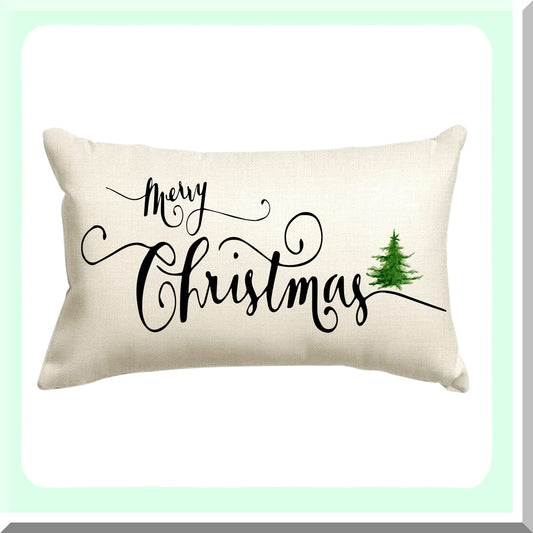 Merry Tree Linen Cushion Cover - White 12x20 Inch - Sofa Chair Home Decoration - Throw Pillow Case - Pillow Covers