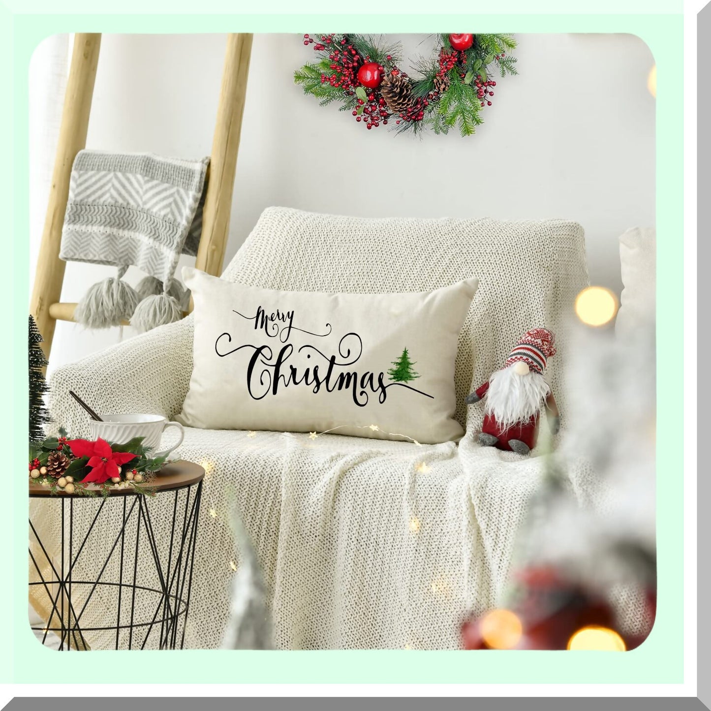 Merry Tree Linen Cushion Cover - White 12x20 Inch - Sofa Chair Home Decoration - Throw Pillow Case - Pillow Covers