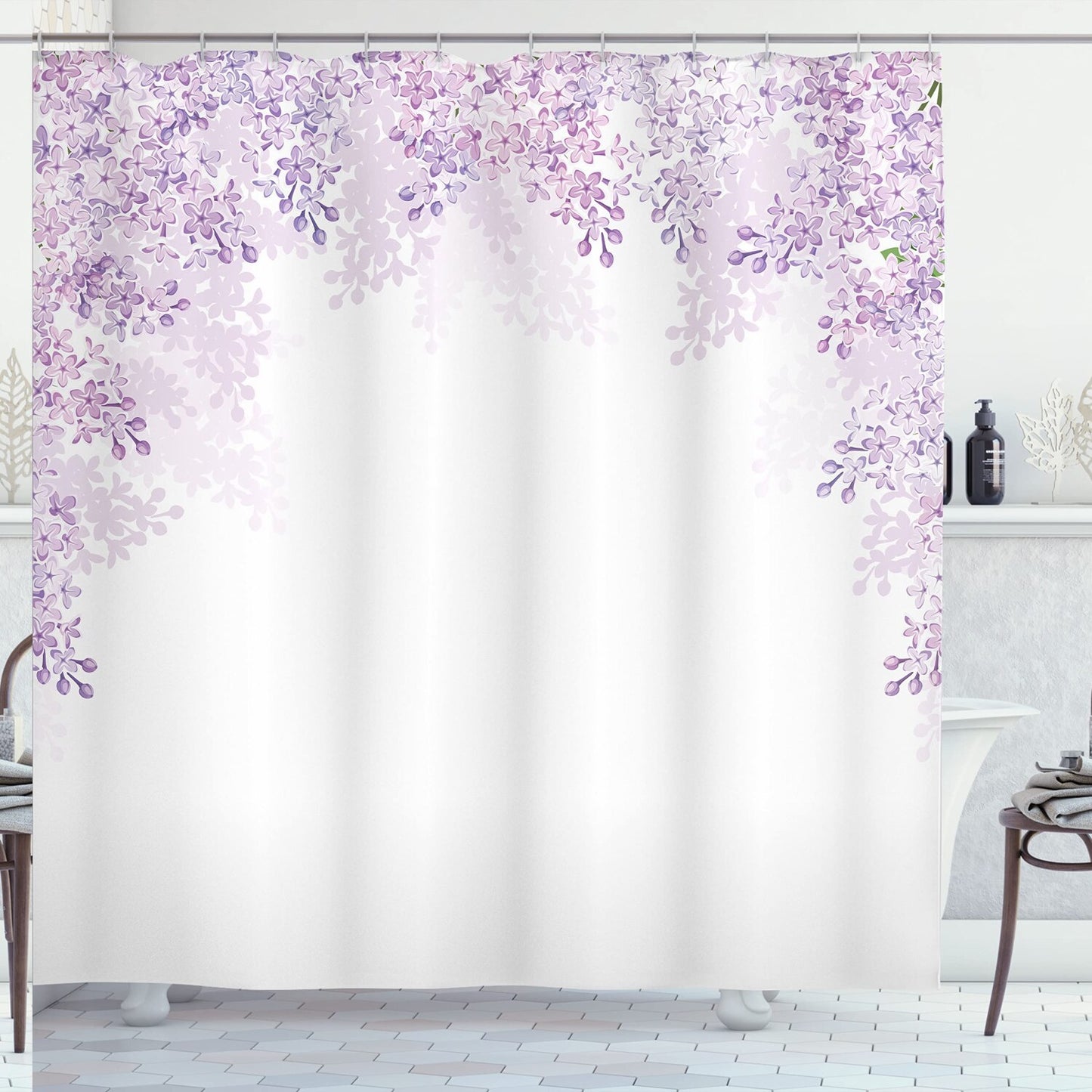 Flower Shower Curtain with Lilac Blossom Design 69" x 70"