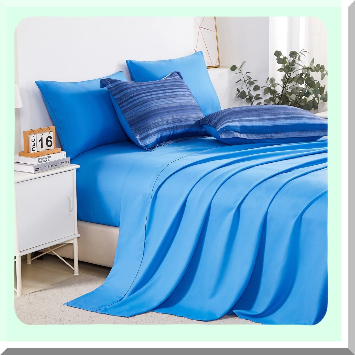 Blue Stripe Comforter Set - Full Size Bedding Bundle - Soft Microfiber Sheet Set - All Season Patchwork Bed in a Bag - 7 Piece Complete Set