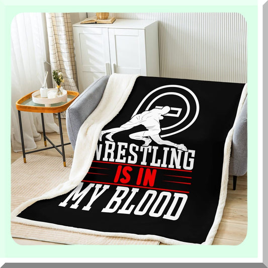 GrappleCozy Sports Theme Sherpa Throw Blanket - Plush, Breathable, Fuzzy Flannel for Kids, Women, Men - Wrestler Decor, Black & White, 50"x60"