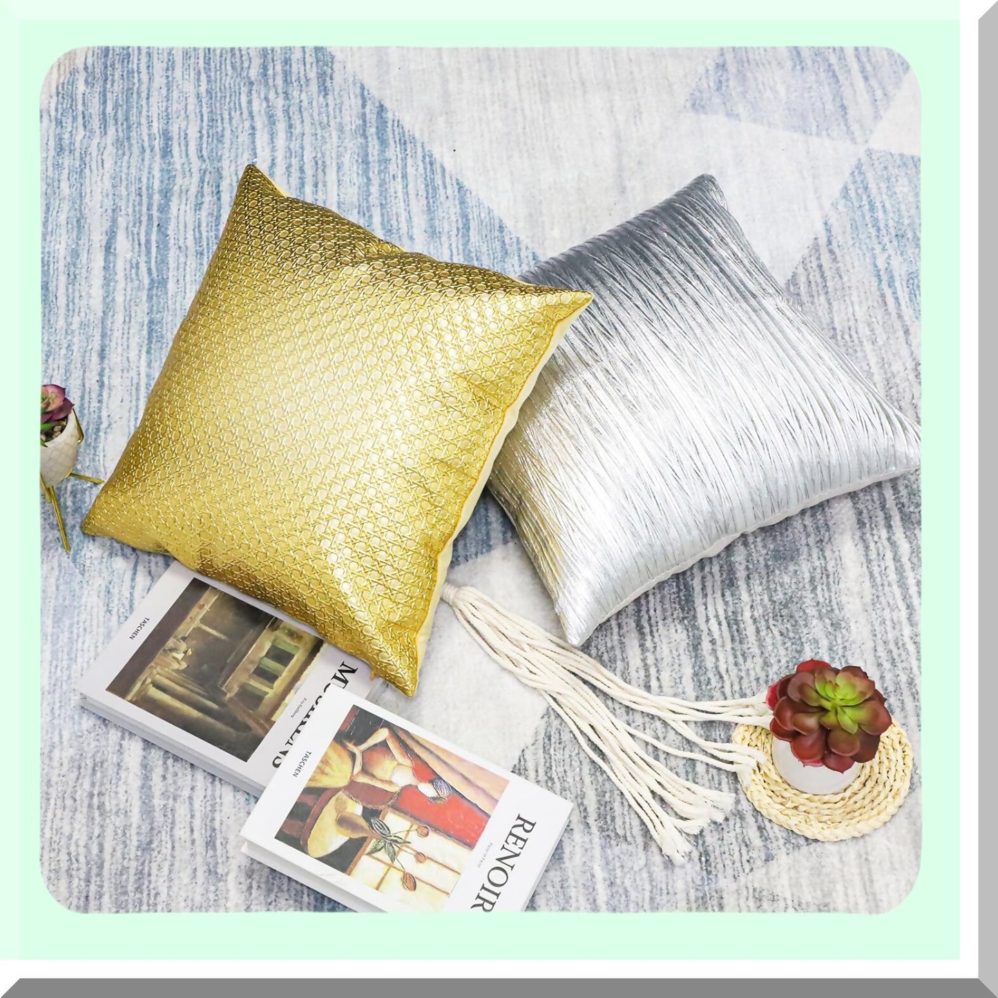 Silver Stripe Luxury Decor Pillowcase - Modern Square Cushion Cover for Living Room Sofa Couch Bed - 18x18 Inch