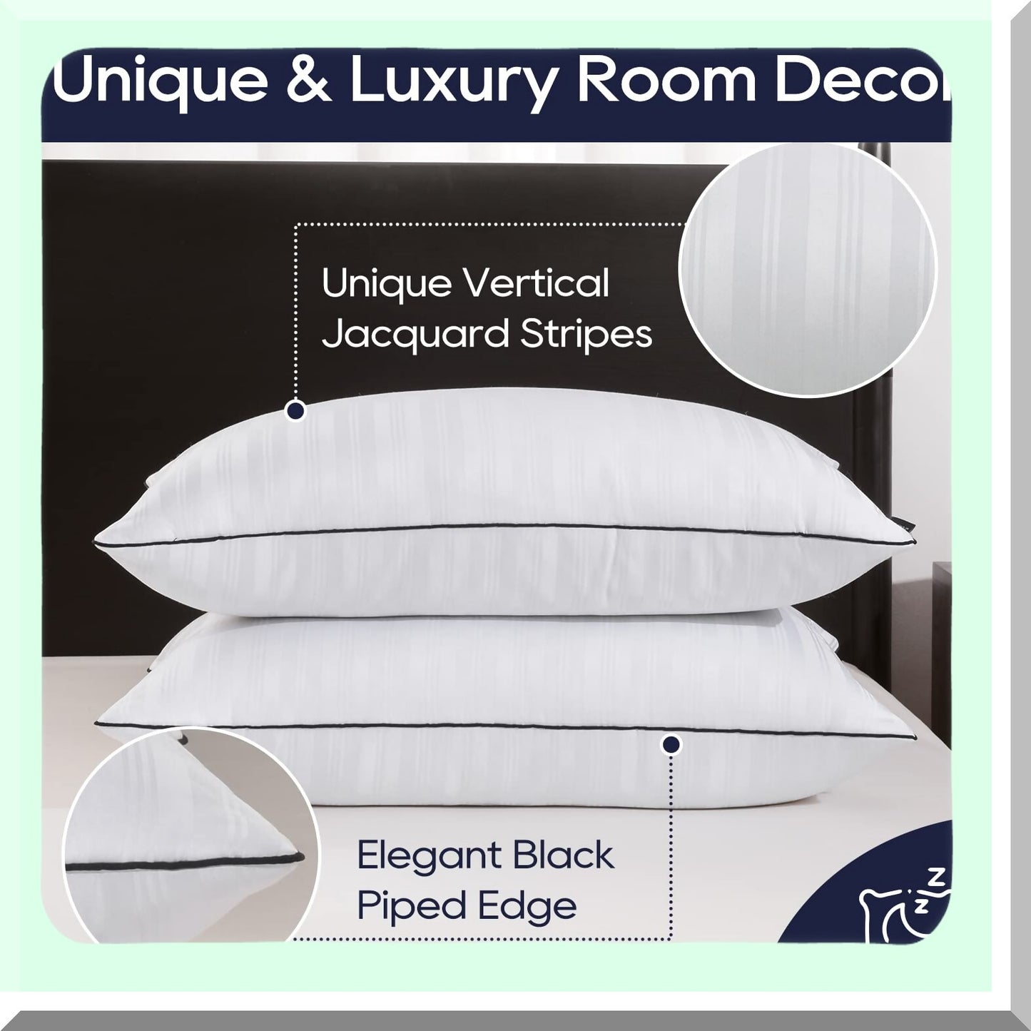 SleepLux Down Alternative Bed Pillows - Set of 2 Standard Size Hotel Collection Pillows for Side, Back, and Stomach Sleepers - Soft and Cozy 20 X 26