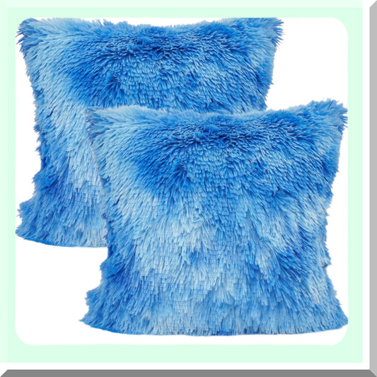Luxury Fluffy Navy Throw Pillow Set - 2 Pack Decorative Cushion Covers, Colorful Fuzzy Series for Home Decor, 18''x18'' Size