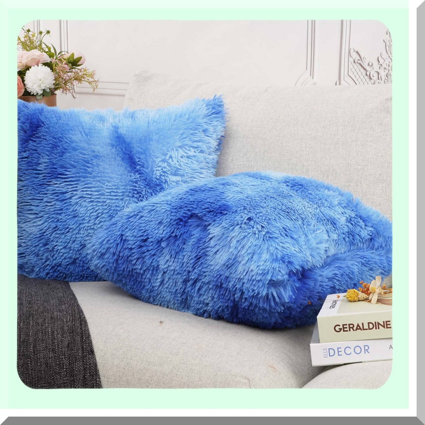 Luxury Fluffy Navy Throw Pillow Set - 2 Pack Decorative Cushion Covers, Colorful Fuzzy Series for Home Decor, 18''x18'' Size